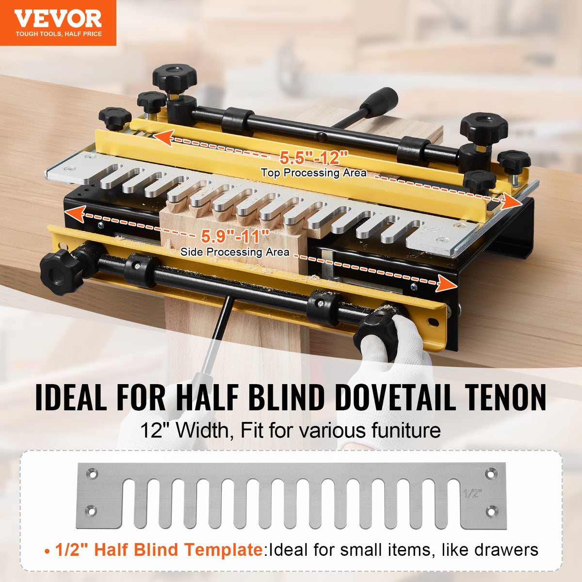Dovetail Jig, 310 mm Width with Router Bit and 1/2” Template for Woodworking