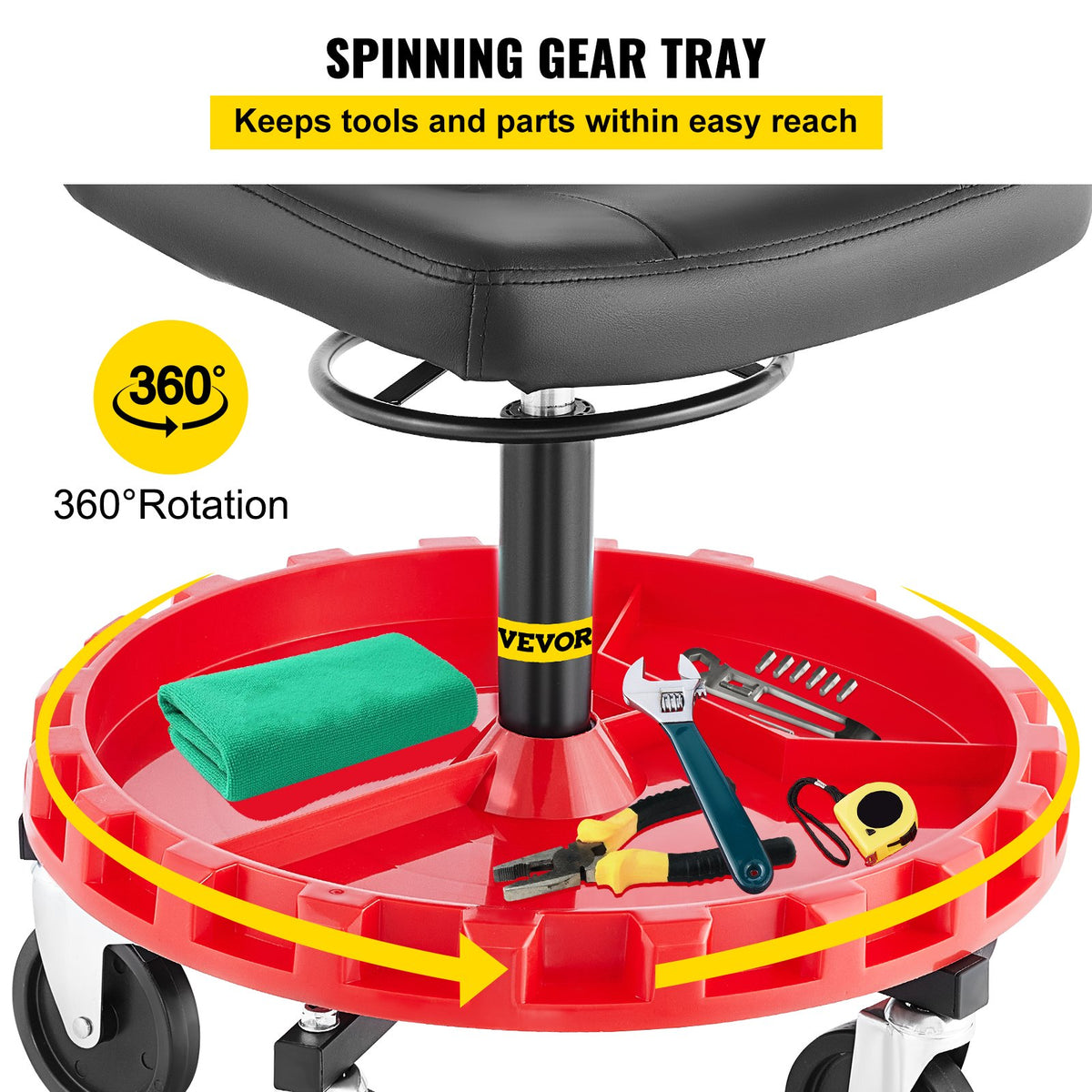 Shop Stool 135KG Rolling Garage Seat 56-66cm Adjustable Height 12.7cm Casters