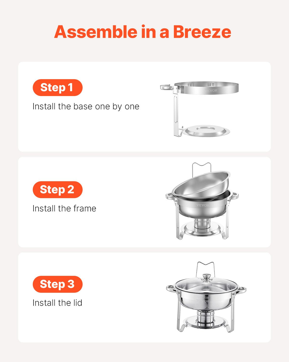 Chafing Dish Buffet Set 5Qt 2Pack Stainless Steel Round Warmer Glass Lid Silver