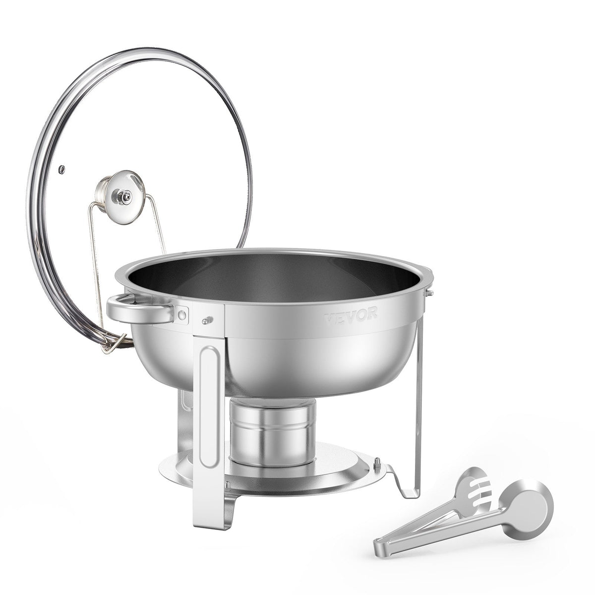 Chafing Dish Buffet Set 5Qt 2Pack Stainless Steel Round Warmer Glass Lid Silver