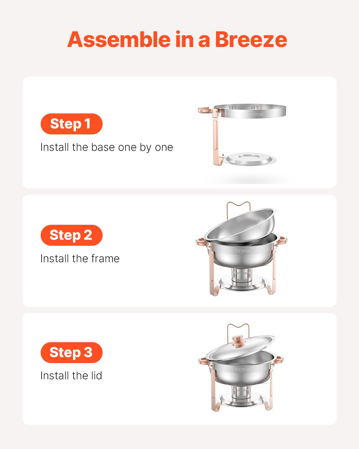 4-Pack 5 Qt Stainless Steel Chafing Dish Set Lid Folding Stand