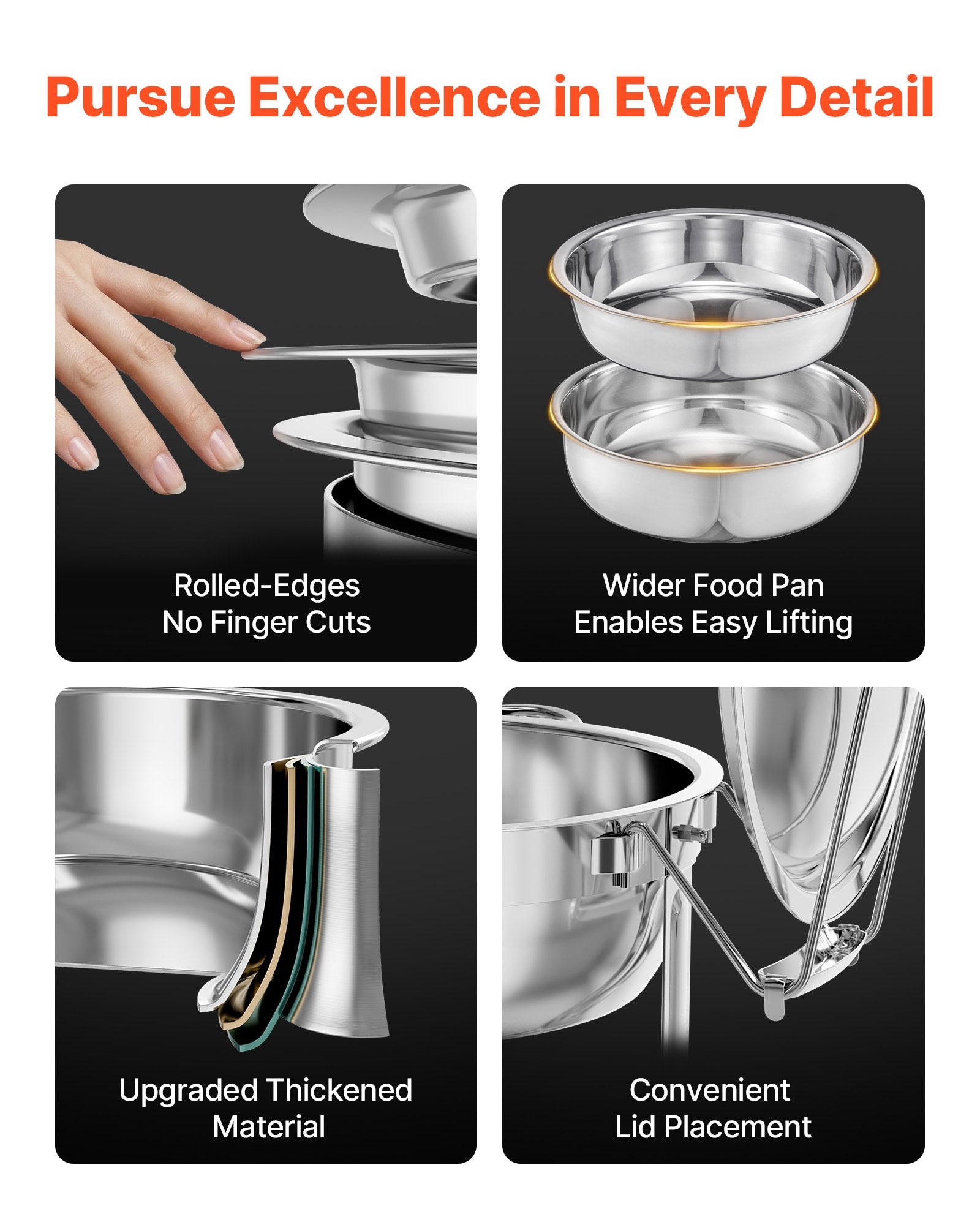 Chafing Dish Buffet Set 5Qt 4Pack Stainless Steel Catering Warmer Silver