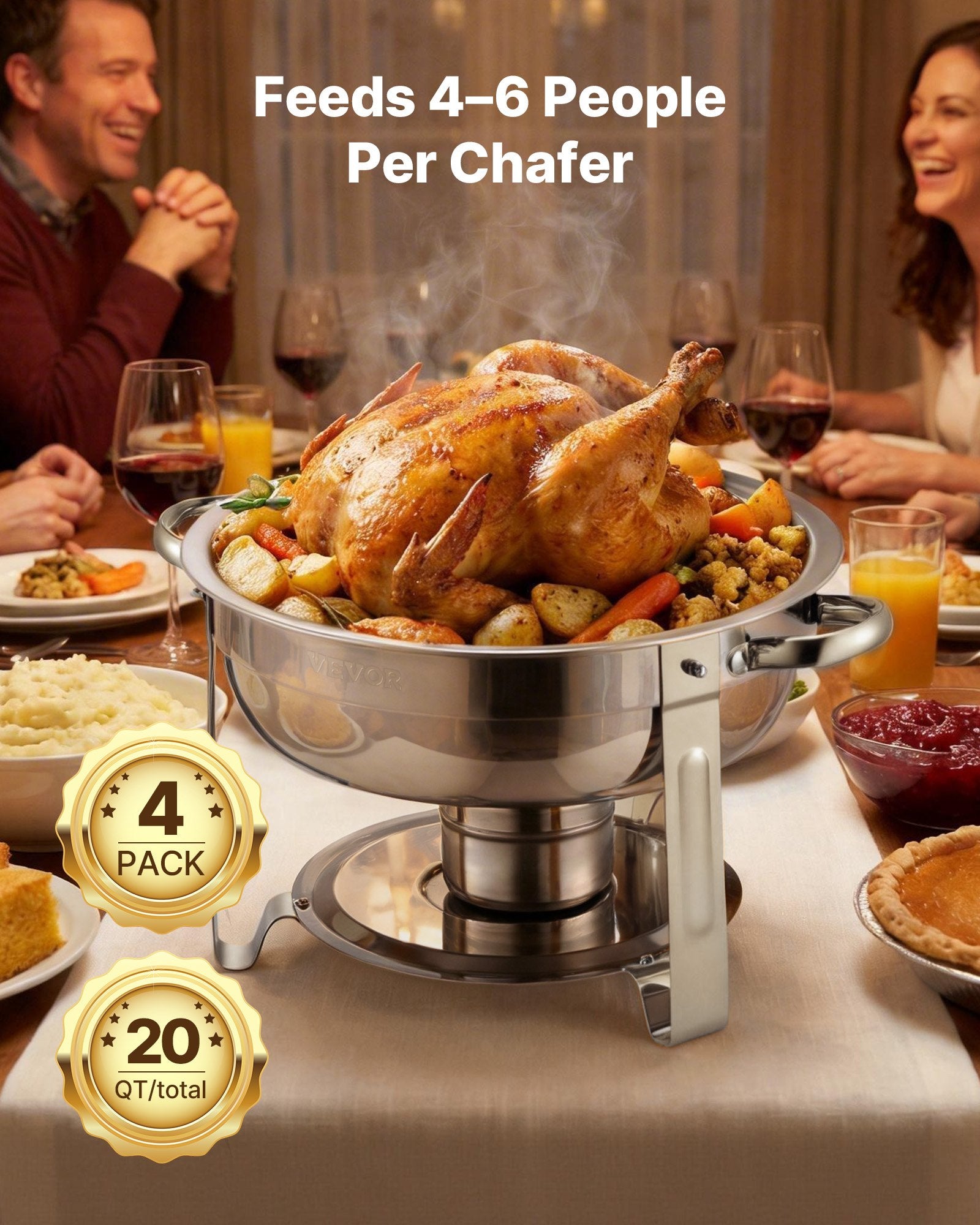 Chafing Dish Buffet Set 5Qt 4Pack Stainless Steel Catering Warmer Silver