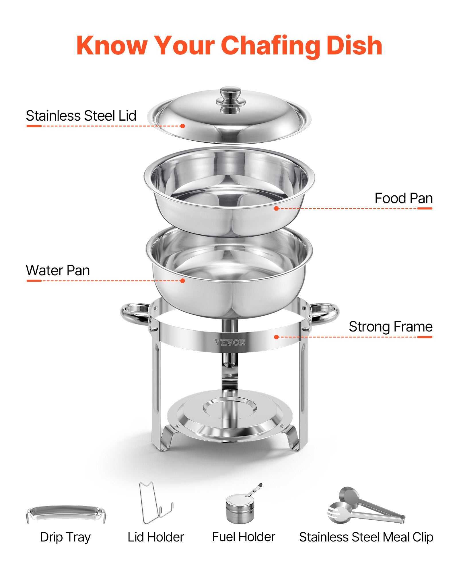 Chafing Dish Buffet Set 5Qt 4Pack Stainless Steel Catering Warmer Silver