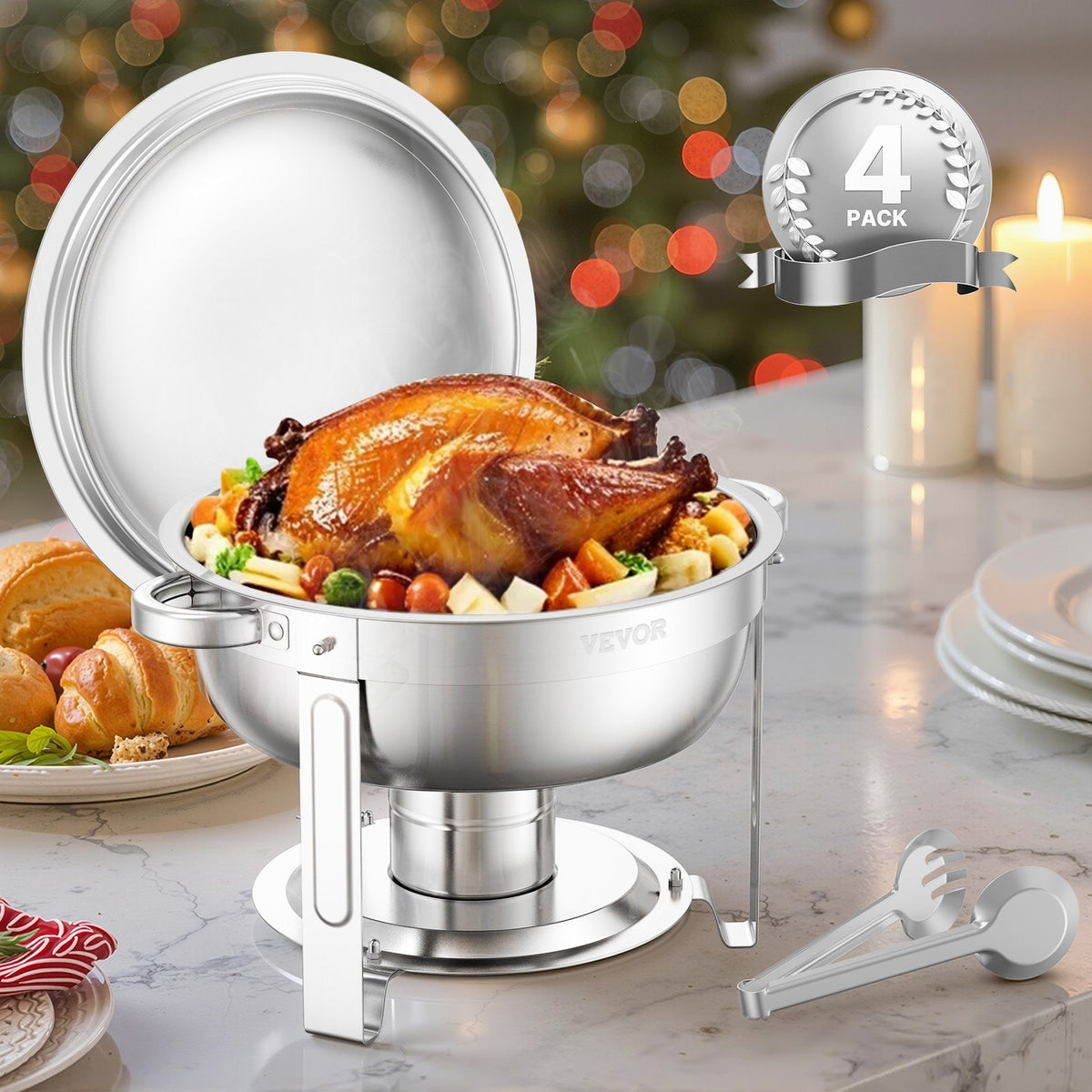 Chafing Dish Buffet Set 5Qt 4Pack Stainless Steel Catering Warmer Silver
