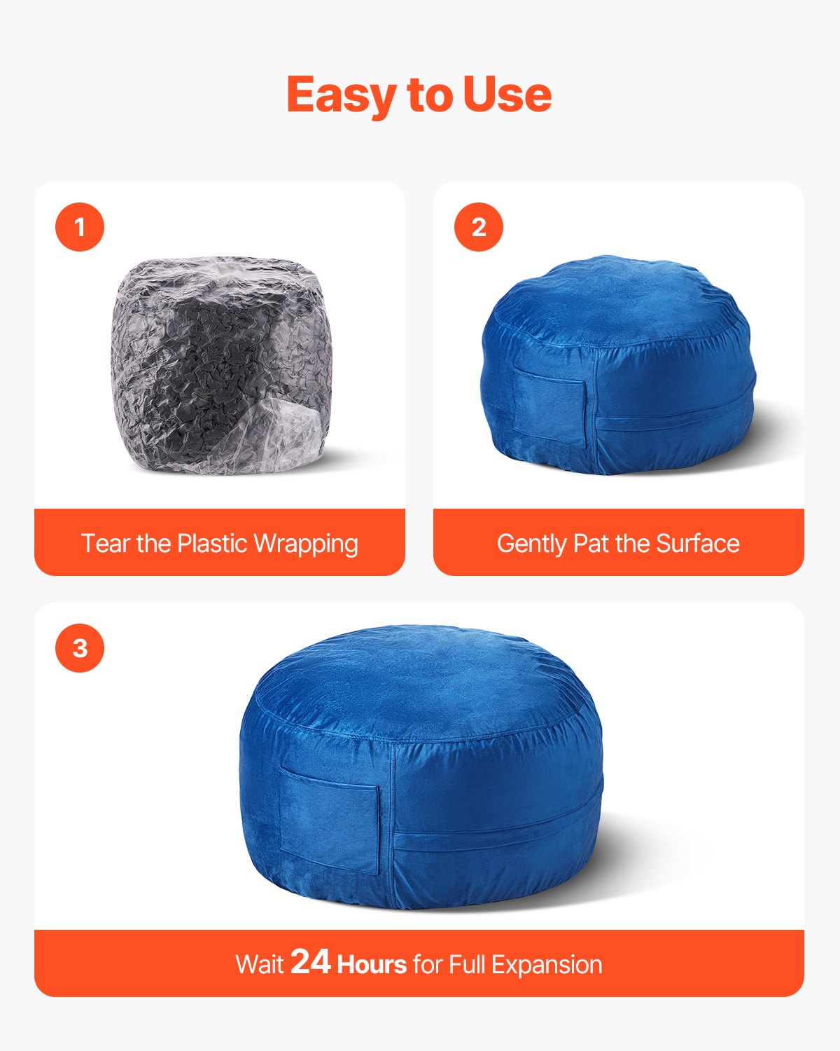 91cm Round Bean Bag Chair with Memory Foam and Removable Cover Blue