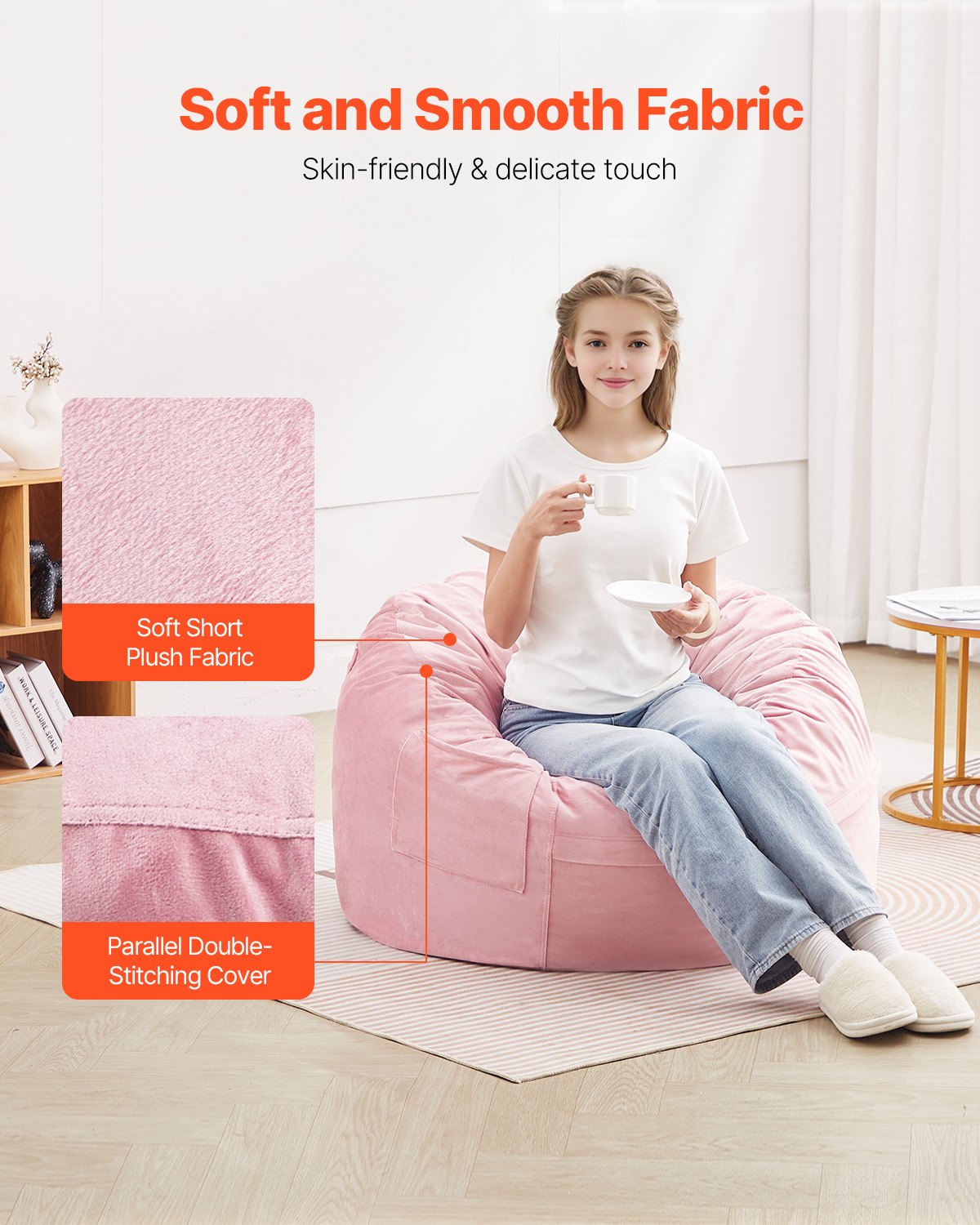Bean Bag Chair 91cm Round Memory Foam with Removable Washable Dutch Velvet Blue