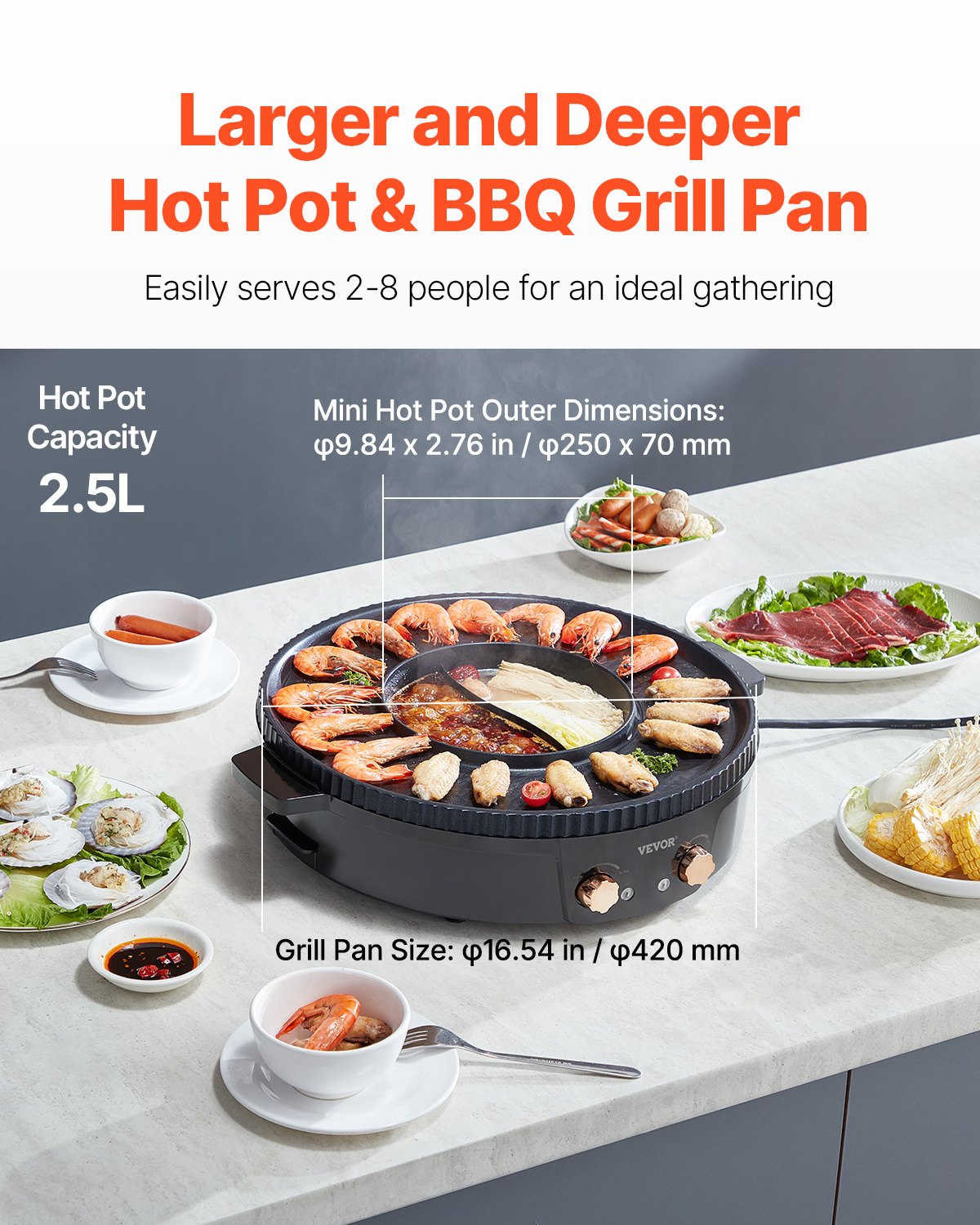Hot Pot with Grill 1800W 2-in-1 Electric Smokeless Korean BBQ Shabu Dual Temp