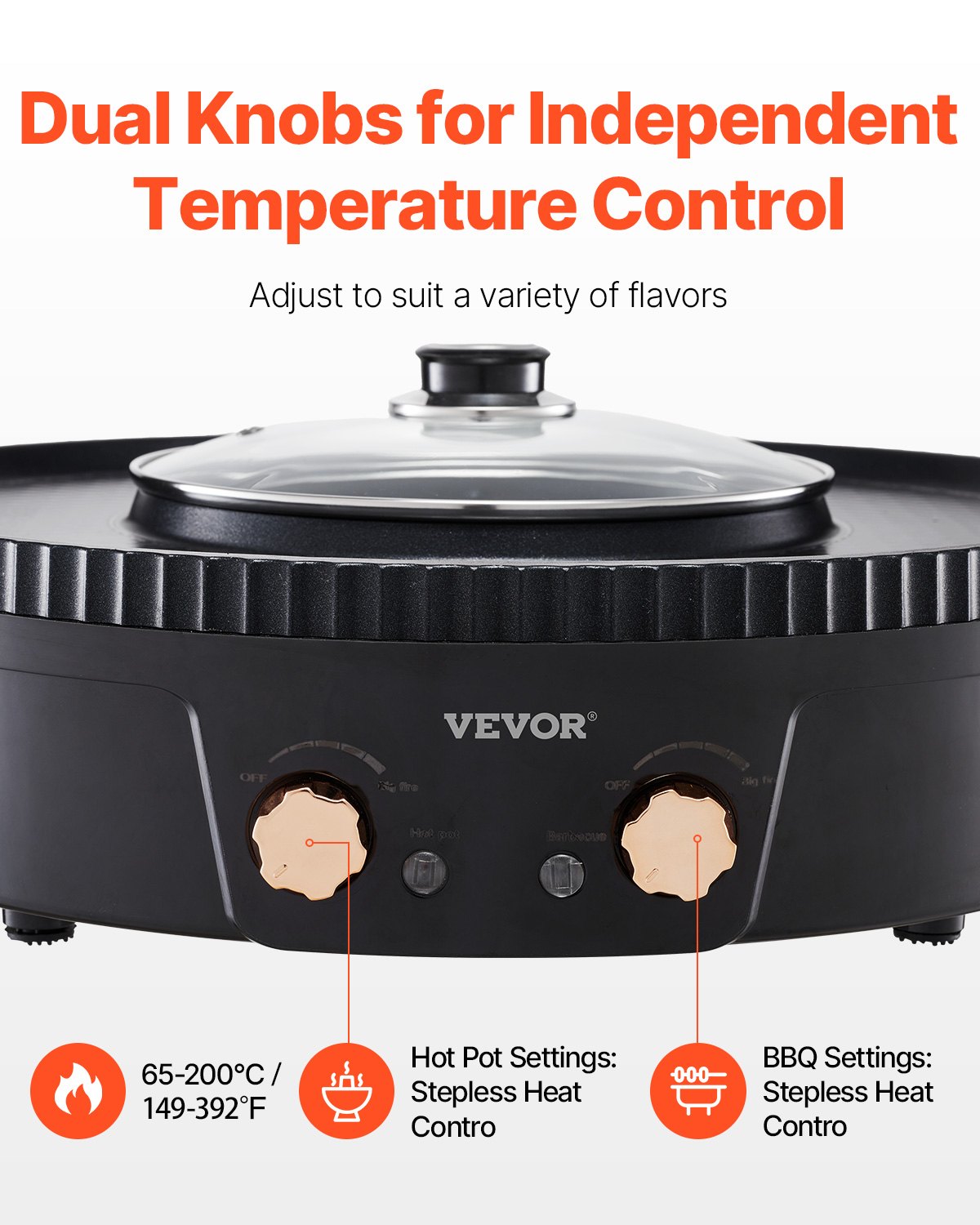 Hot Pot with Grill 1800W 2-in-1 Electric Smokeless Korean BBQ Shabu Dual Temp