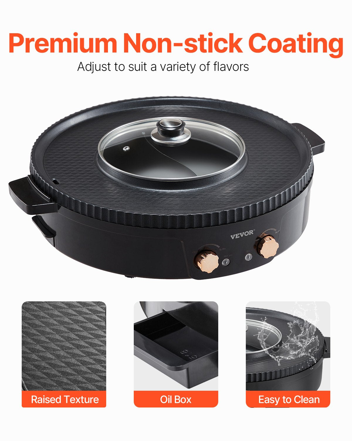Hot Pot with Grill 1800W 2-in-1 Electric Smokeless Korean BBQ Shabu Dual Temp