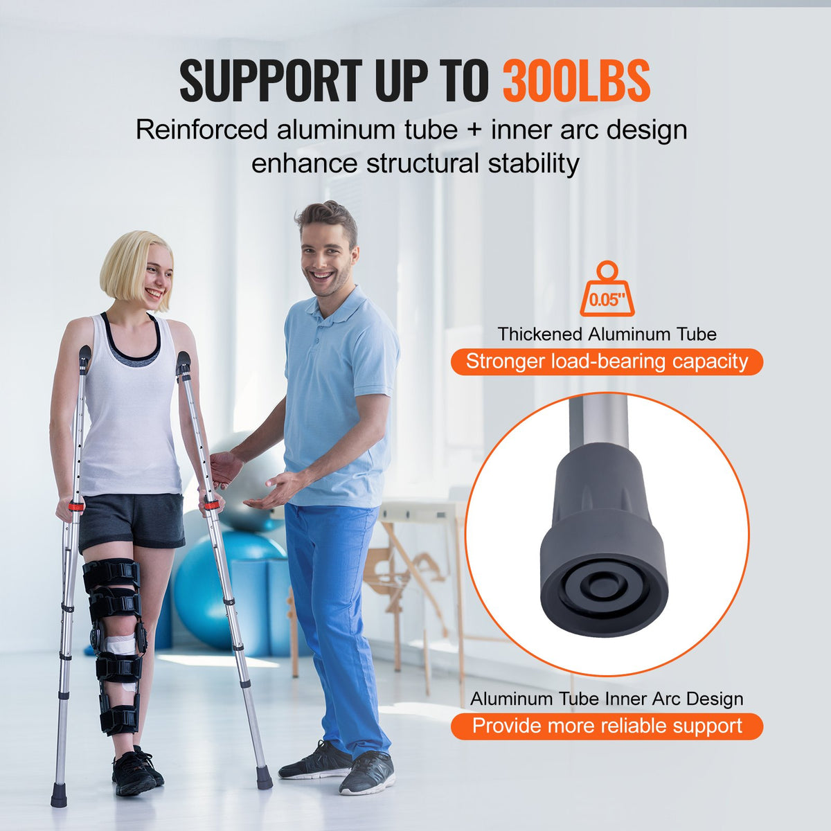 Adjustable Underarm Crutches 13-Level Aluminum Lightweight Pair 300lbs Capacity