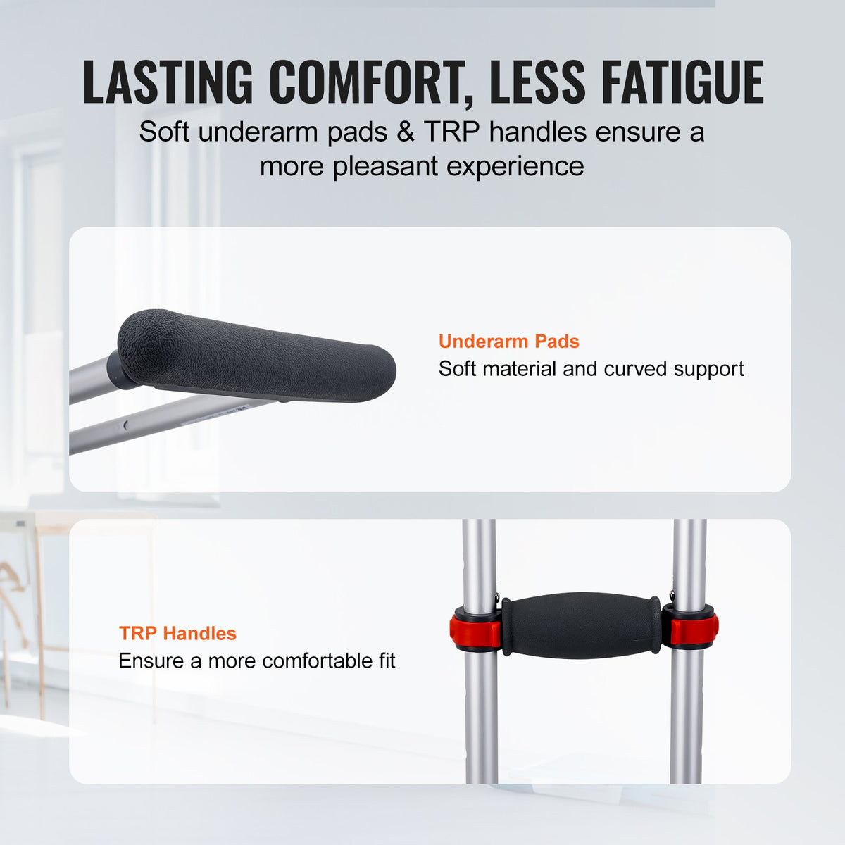 Adjustable Underarm Crutches 13-Level Aluminum Lightweight Pair 300lbs Capacity