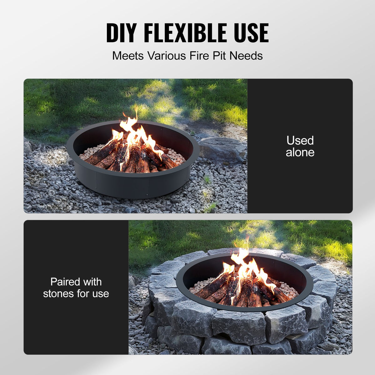 40" Square Fire Pit Ring, 36" Inner, 8.5" Height, Heavy Duty Carbon Steel