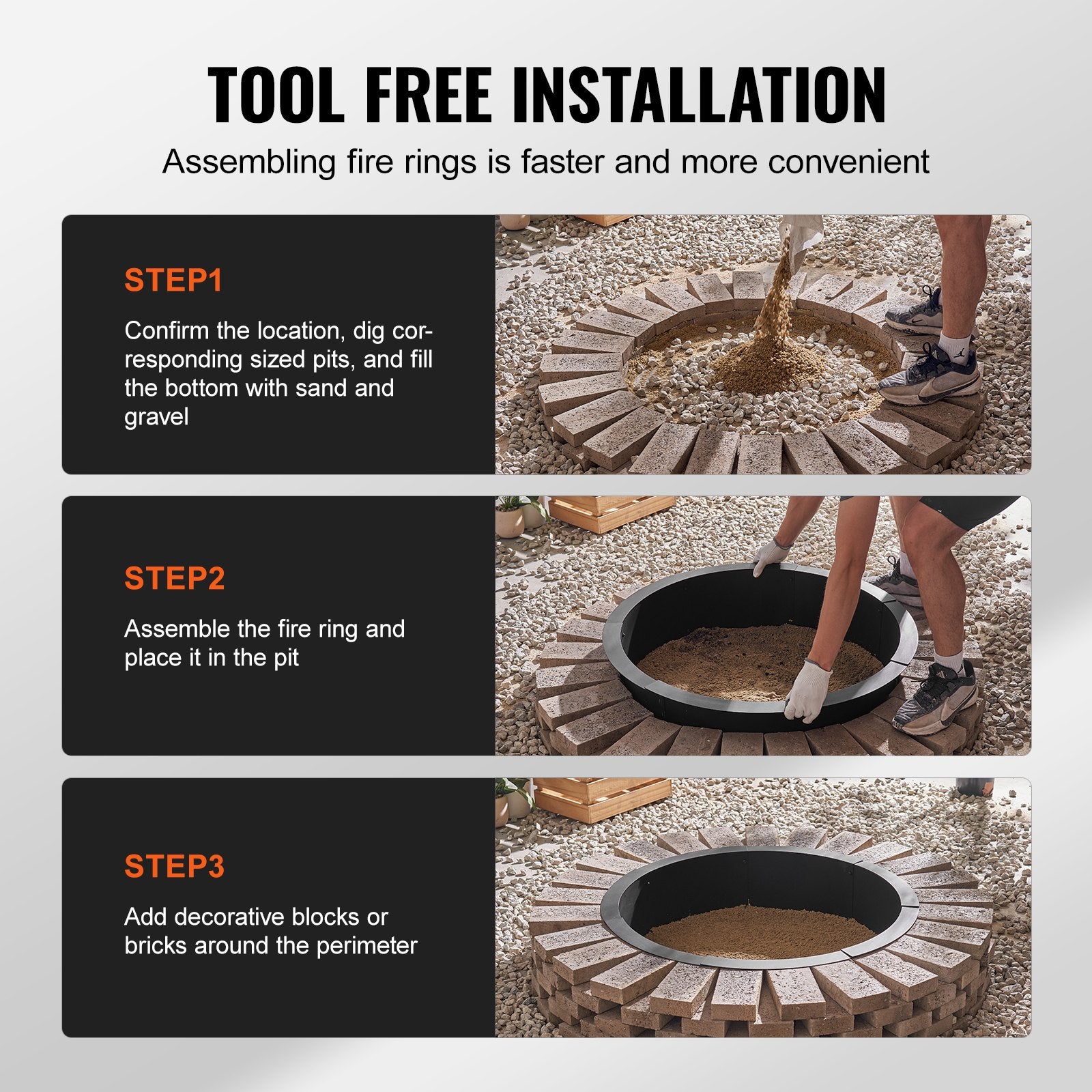 40" Square Fire Pit Ring, 36" Inner, 8.5" Height, Heavy Duty Carbon Steel