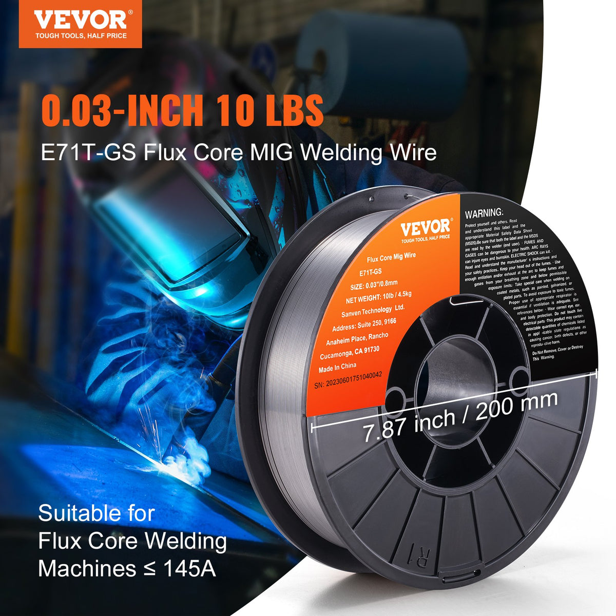 E71T-GS 0.030in Flux Core Welding Wire 10LBS Gasless MIG Wire with Low Splatter