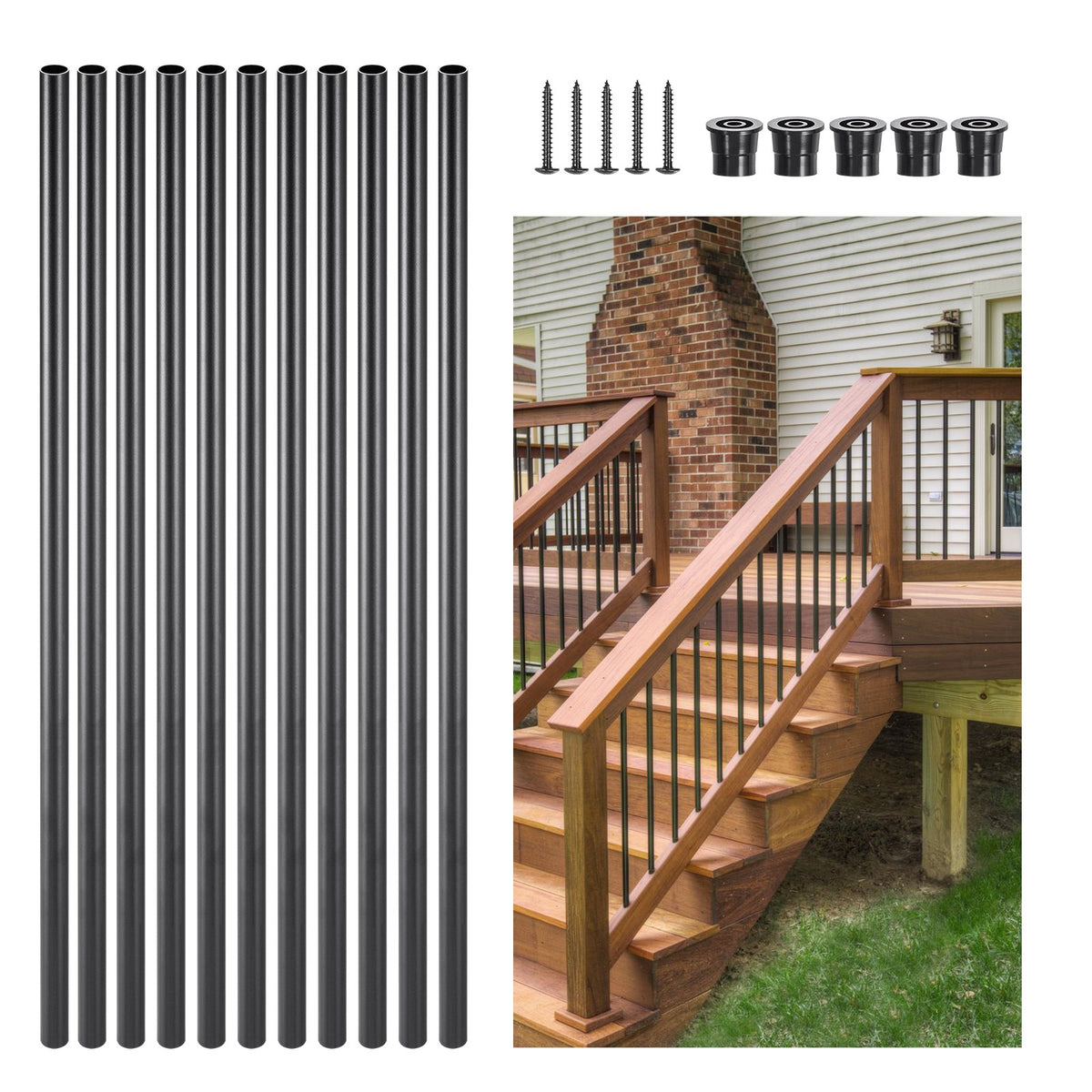 Aluminum Stair Balusters 101 Pack 660mm 19mm Round Metal Spindles Black