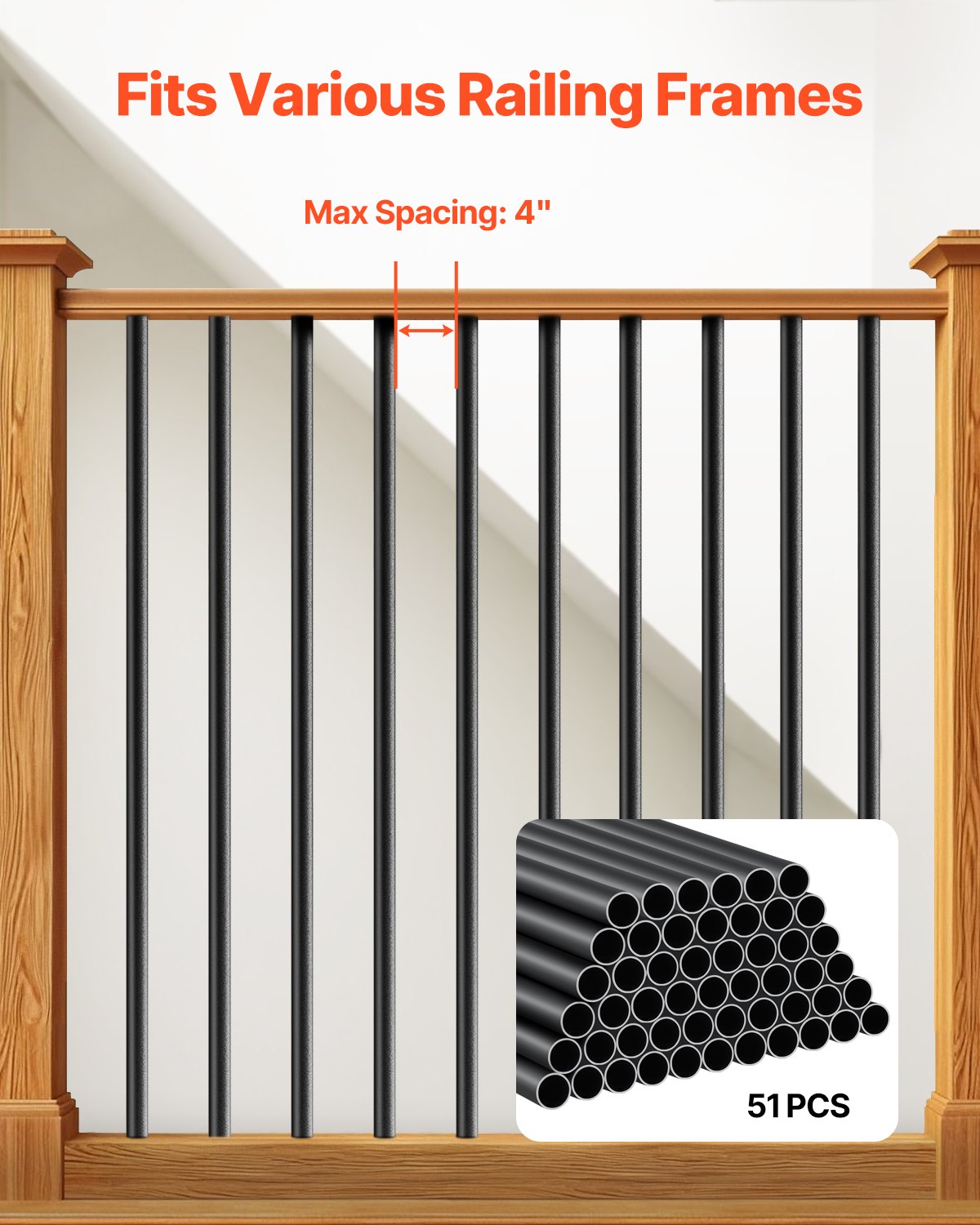 Aluminum Stair Balusters 51 Pack 660mm 19mm Round Metal Spindles Caps Screws