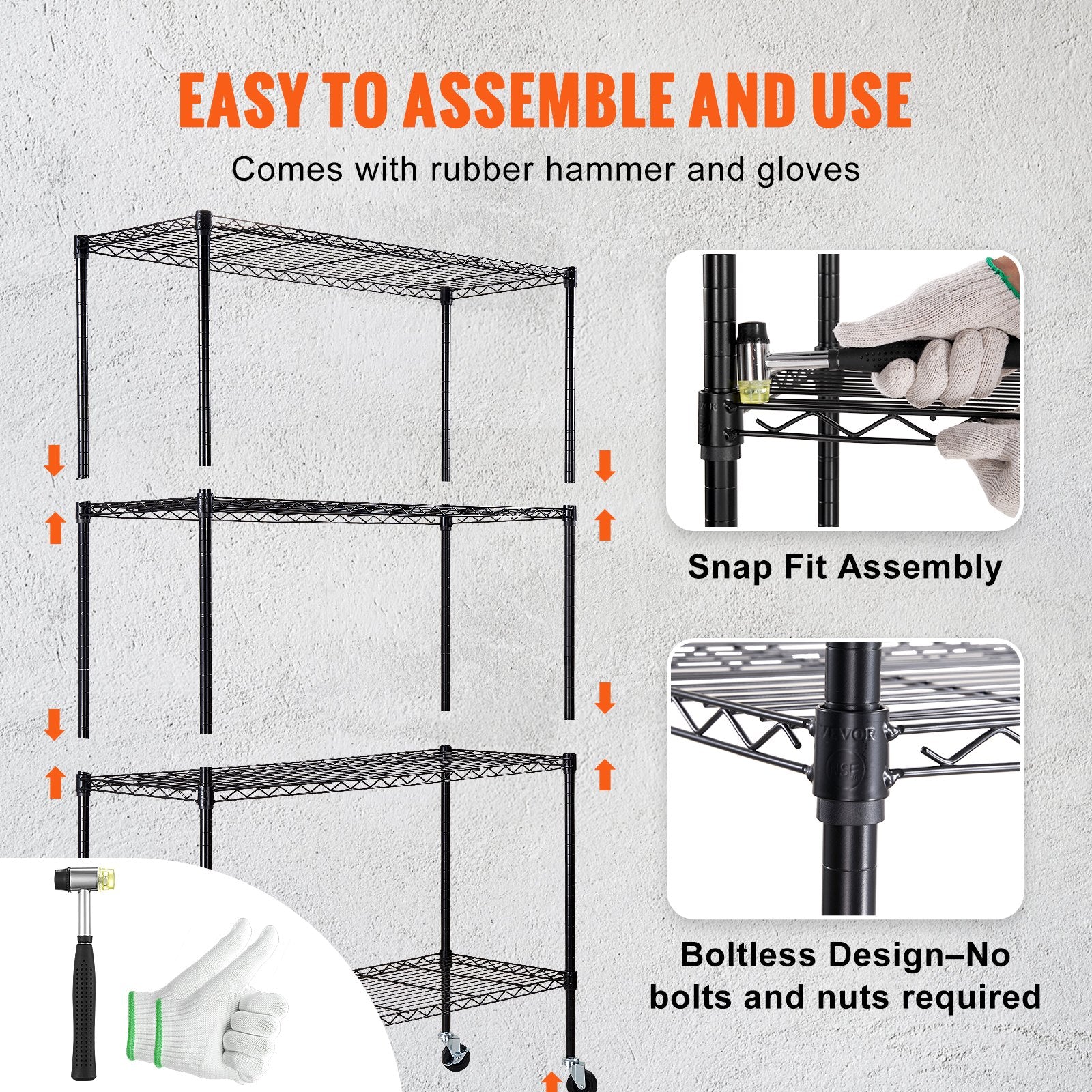 Storage Shelving Unit 4-Tier Heavy Duty Metal Garage Rack Wheels Black
