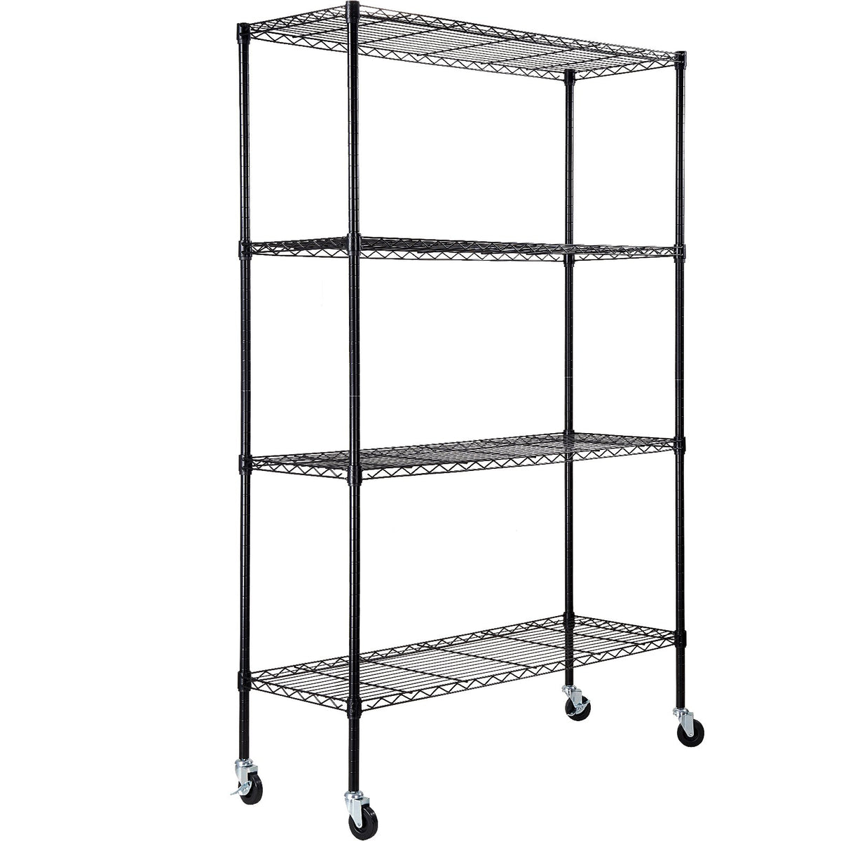 Storage Shelving Unit 4-Tier Heavy Duty Metal Garage Rack Wheels Black