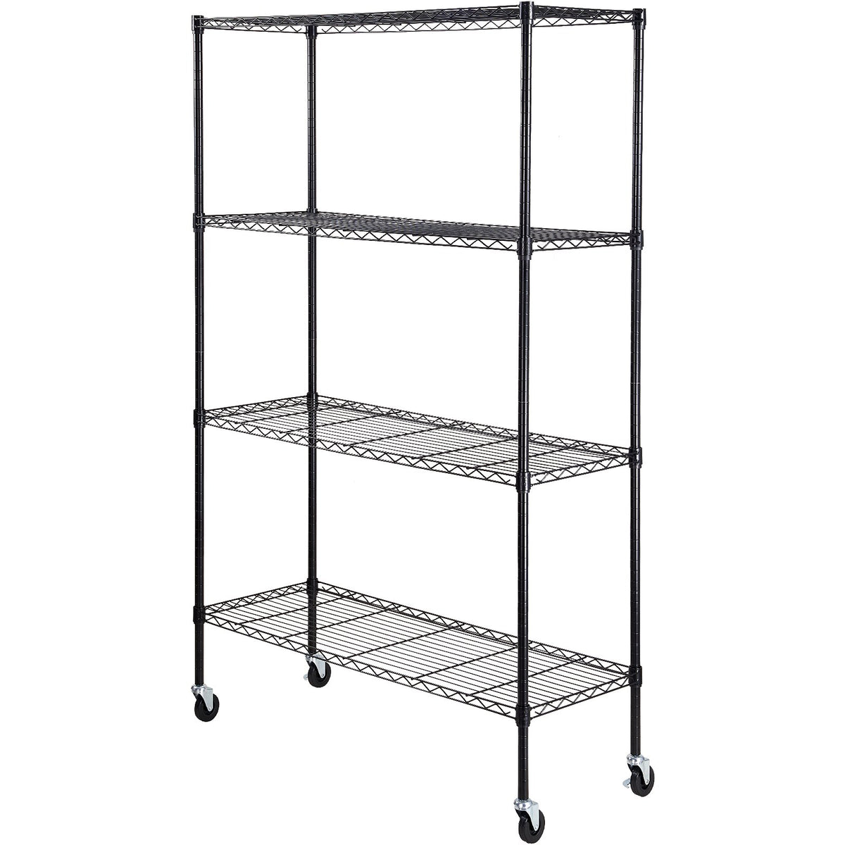 Storage Shelving Unit 4-Tier Heavy Duty Metal Garage Rack Wheels Black