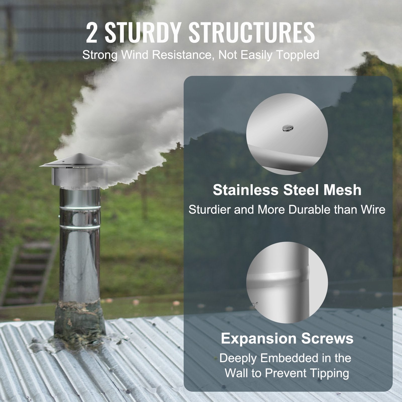 Chimney Cap 6-inch 304 Stainless Steel Round Roof Rain Cap Cover Silver