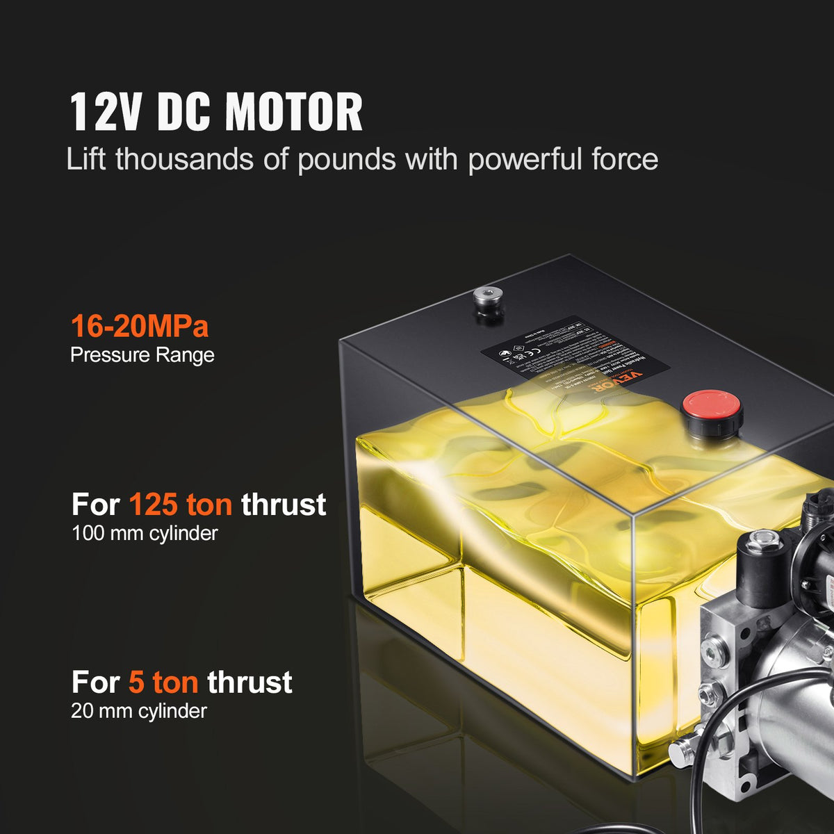 Hydraulic Pump 4 Quart Single Acting Dump Trailer 0.91 GPM 3200 PSI DC 12V