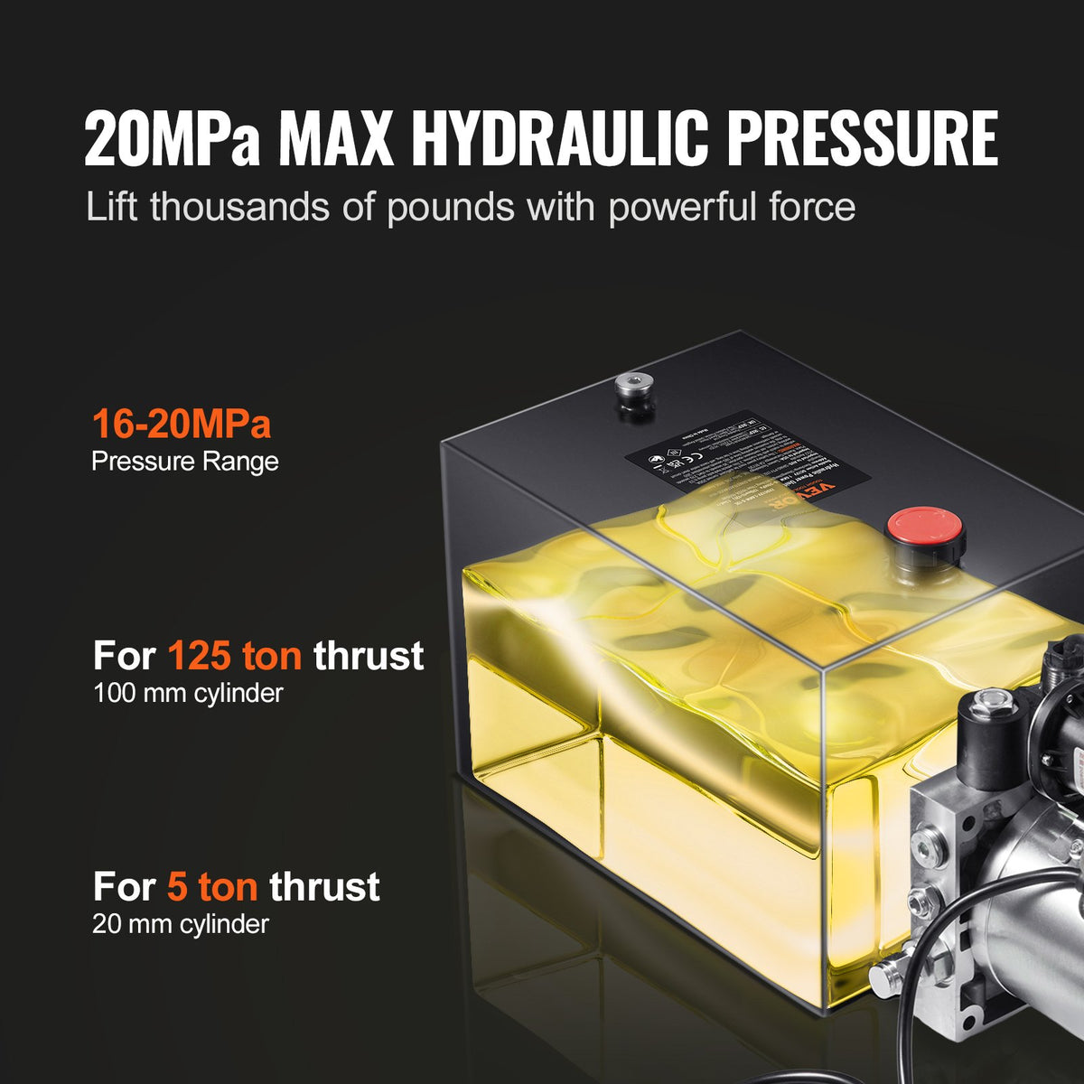 Hydraulic Pump 12Qt 12V Single Acting Dump Trailer 3200PSI 0.91GPM Power Unit