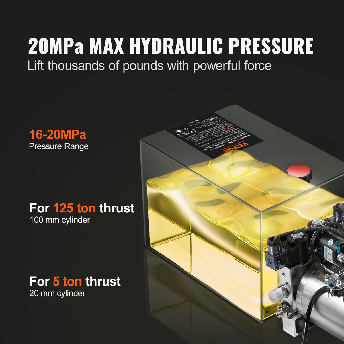 10 Quart Hydraulic Pump, Double Acting, 0.91 GPM, 3200 PSI, 12V for Dump Trailer