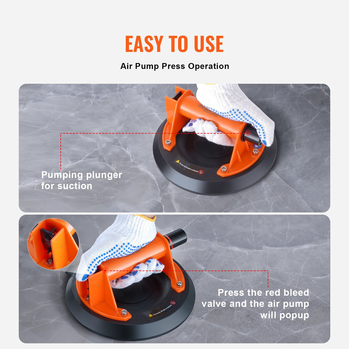 Glass Suction Cup 203mm 2 Pack 278kg Capacity with Steel Handle Carry Box