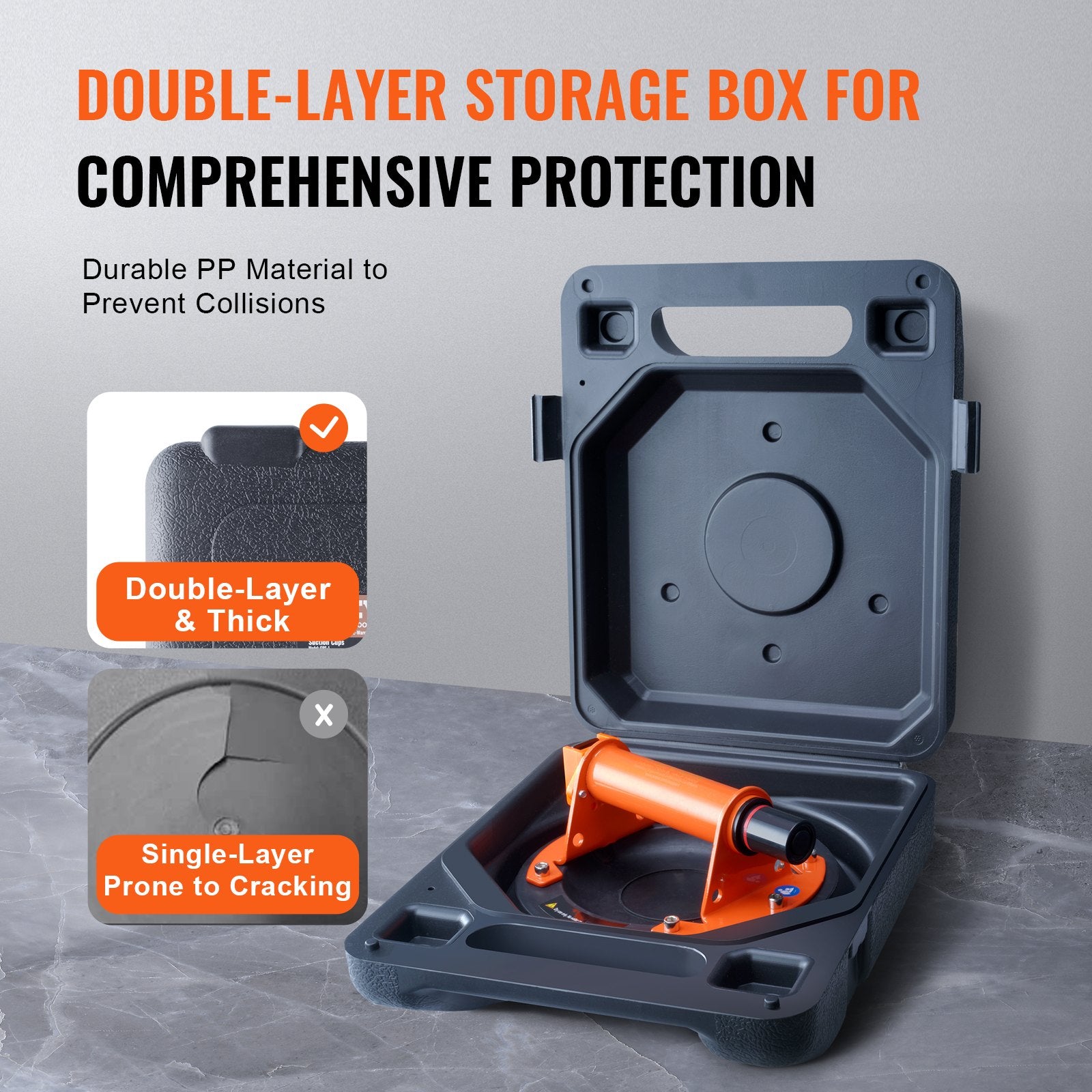 Glass Suction Cup 203mm 2 Pack 278kg Capacity with Steel Handle Carry Box