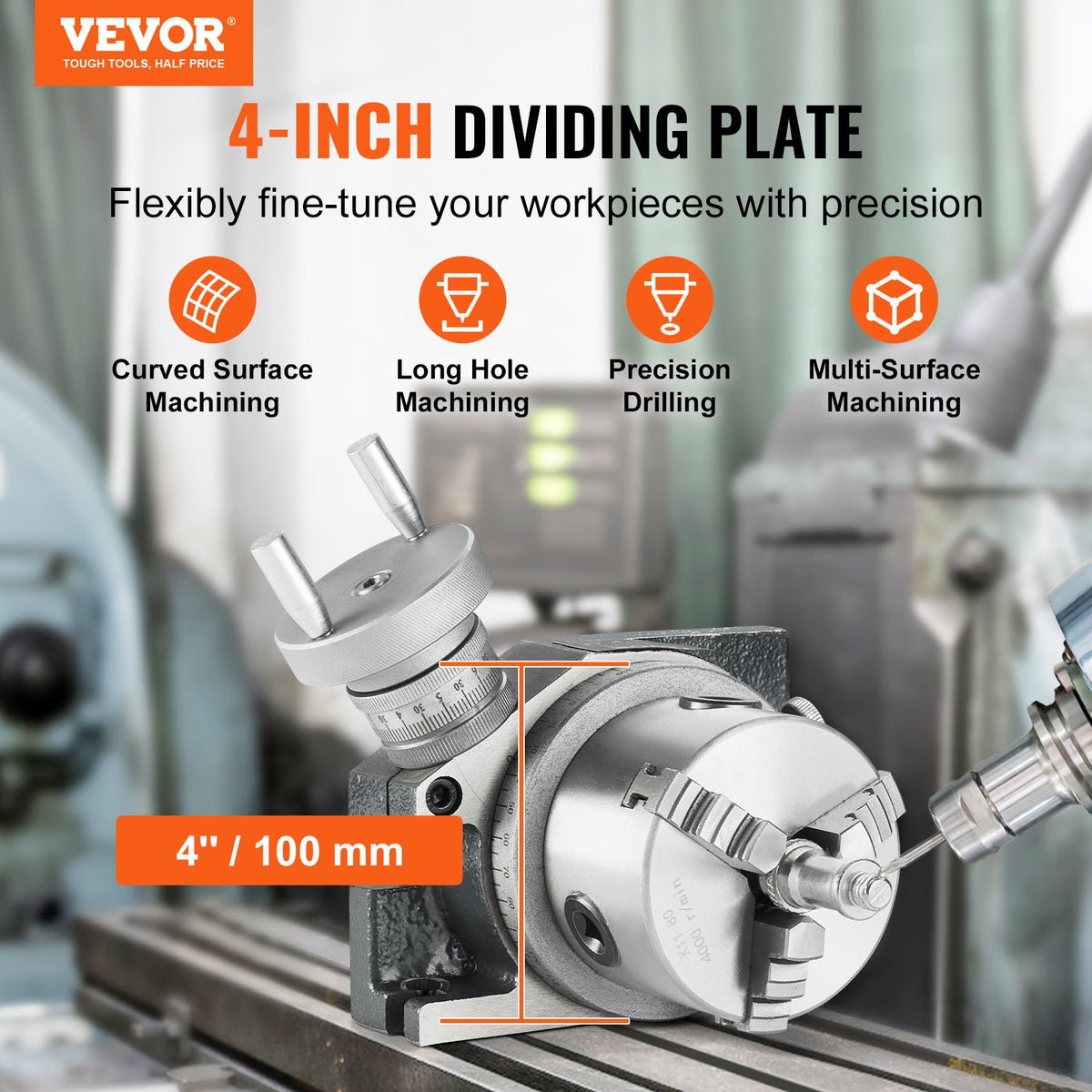 4 in Rotary Table Milling Machine with 3-Jaw Chuck Precision Indexing Tool Kit