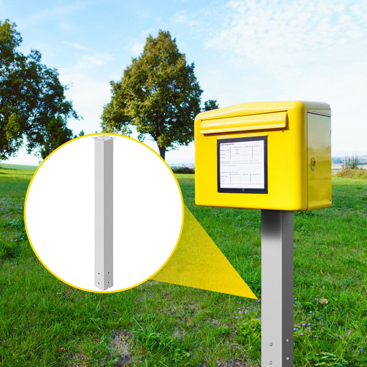 Mailbox Post 43in White Powder-Coated Steel Stand Surface Mount Outdoor