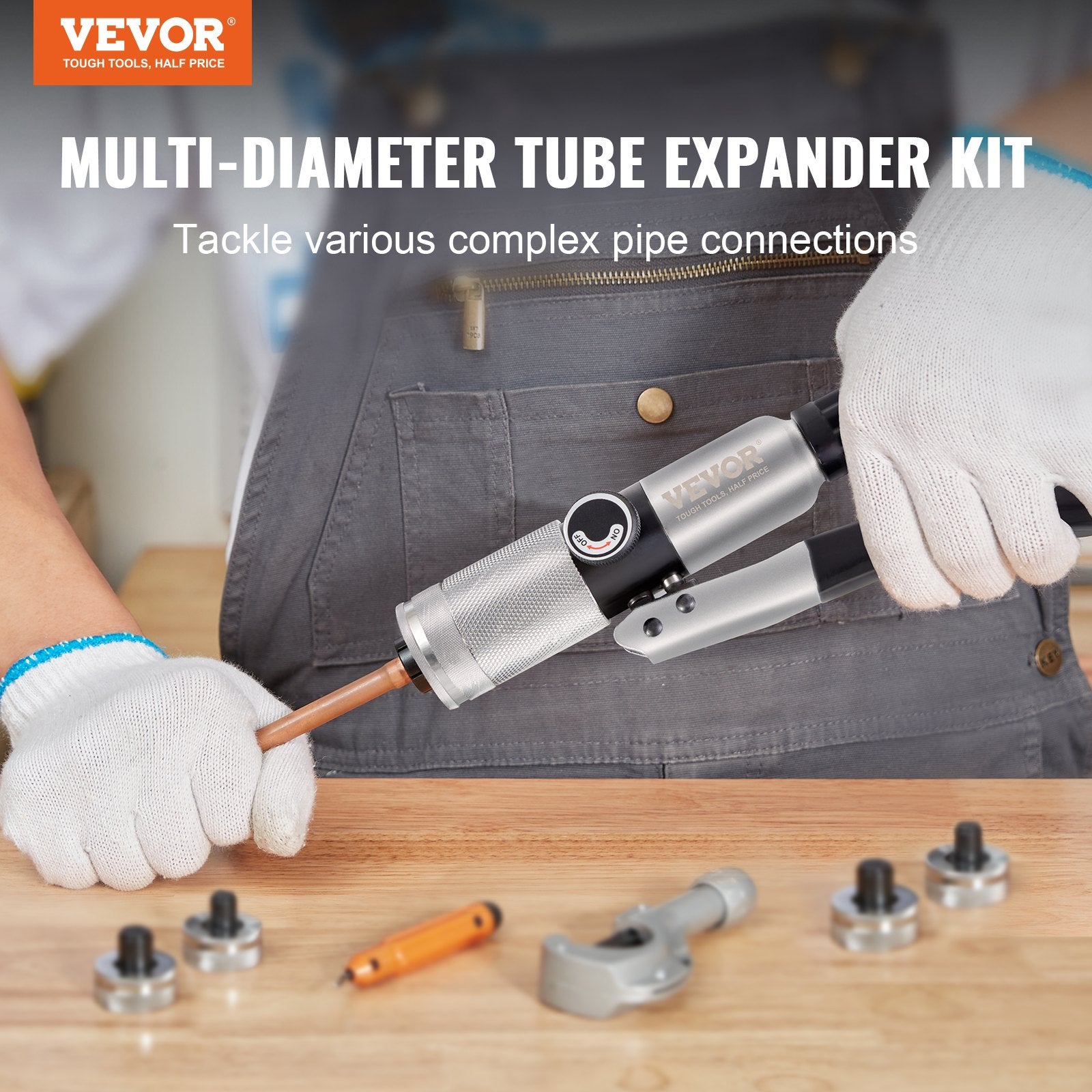 Hydraulic Tube Expander 3/8 to 1-1/8in OD HVAC 7 Heads Deburring Pipe Cutter