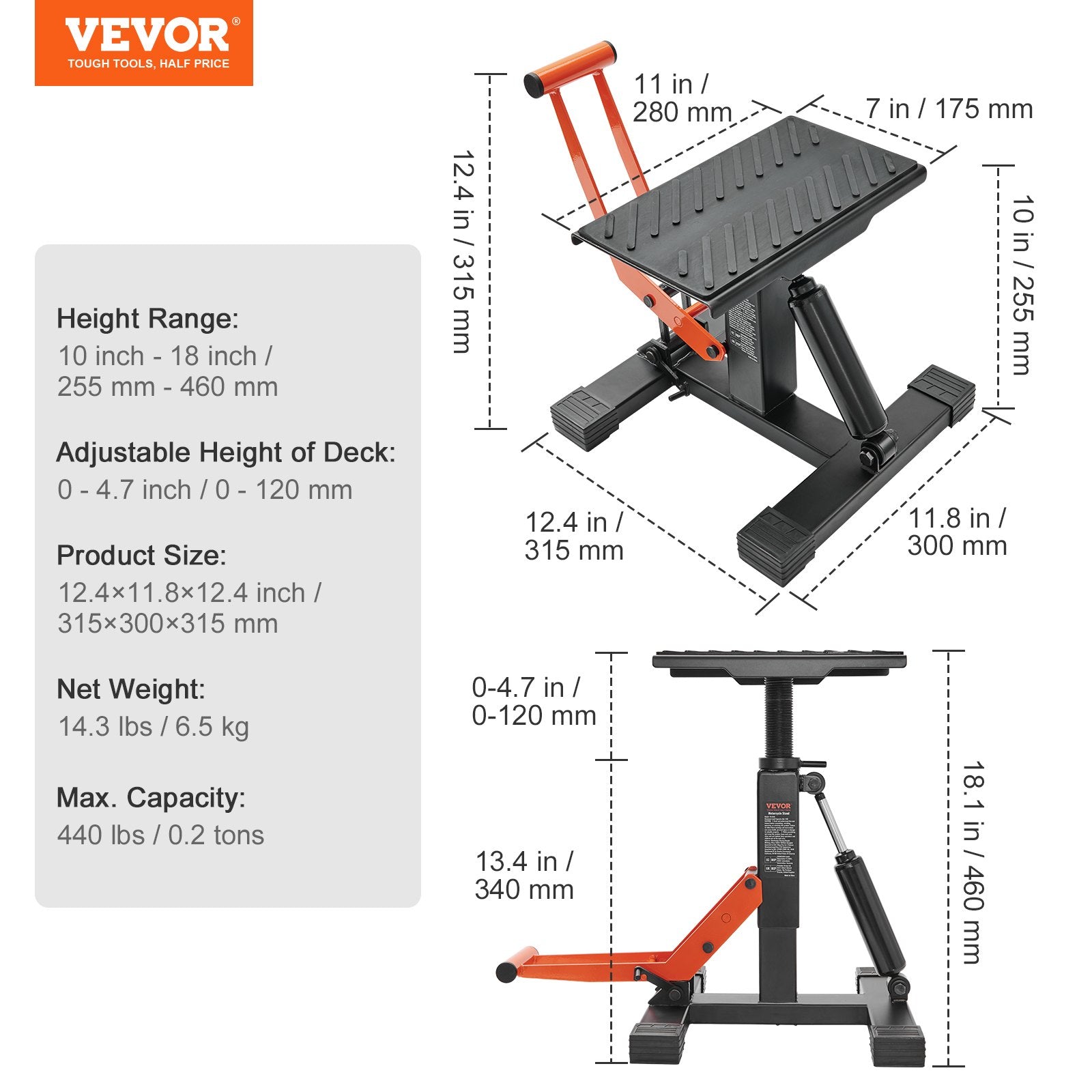 Motorcycle Dirt Bike Lift Stand 440LBS Hydraulic Adjustable Hoist Table