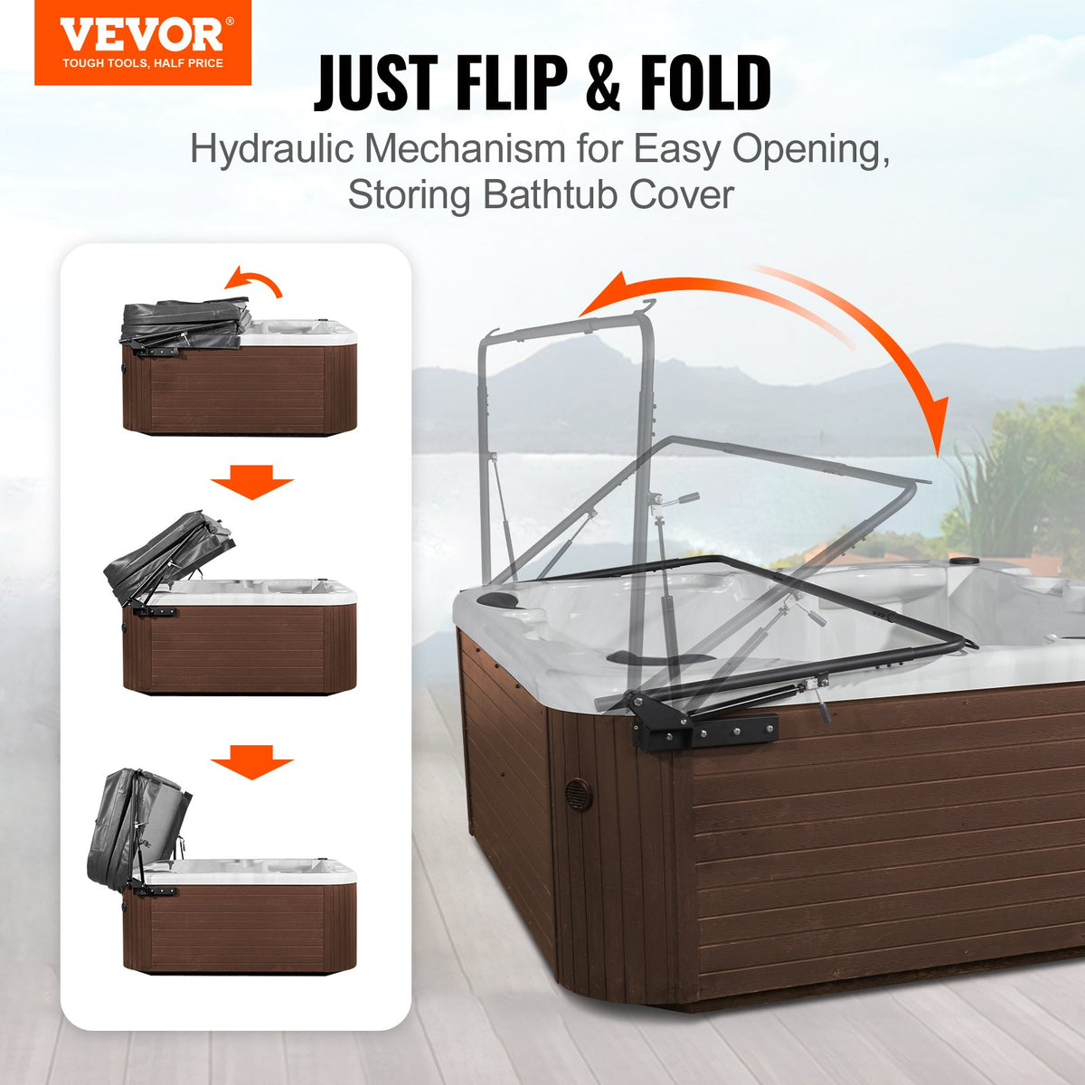 Hydraulic Hot Tub Cover Lift Adjustable 175–254cm Spa Cover Lift
