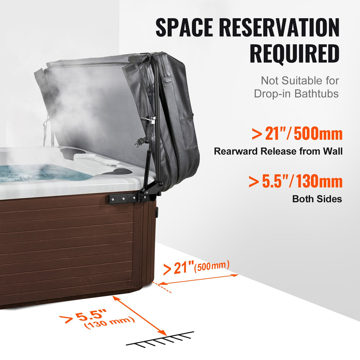 Hydraulic Hot Tub Cover Lift Adjustable 175–254cm Spa Cover Lift