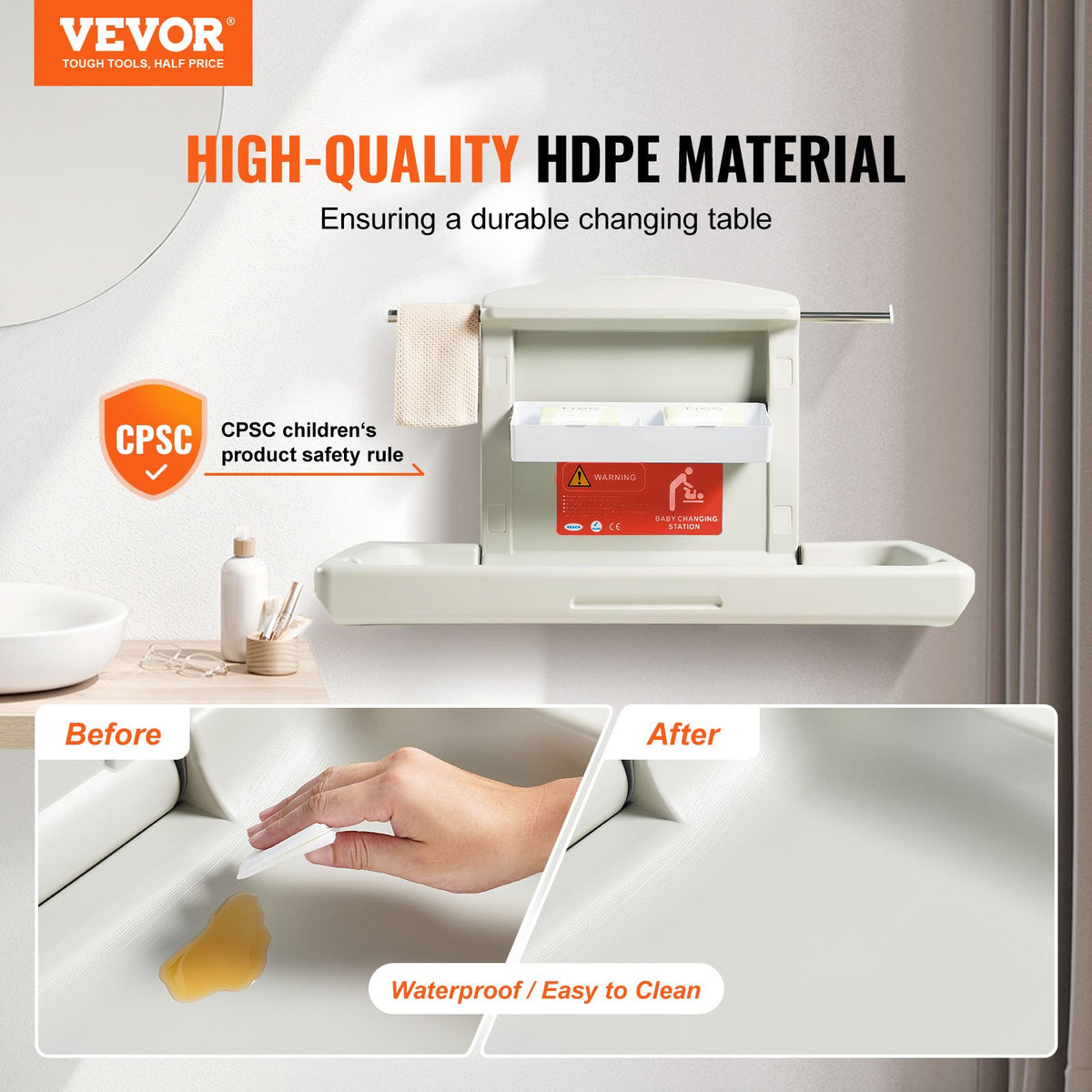 Wall-Mounted Baby Changing Station Horizontal Foldable Diaper Change Table