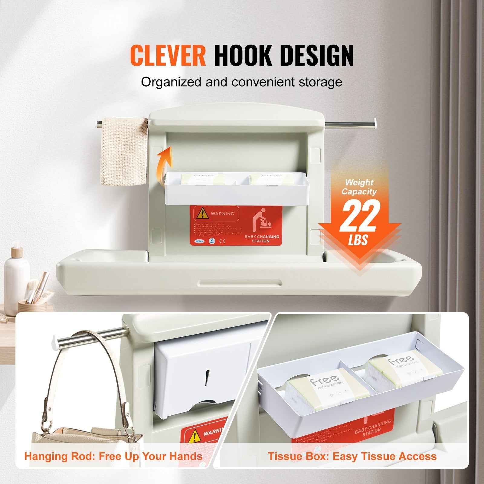Wall-Mounted Baby Changing Station Horizontal Foldable Diaper Change Table