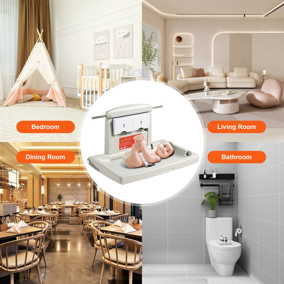Wall-Mounted Baby Changing Station Horizontal Foldable Diaper Change Table