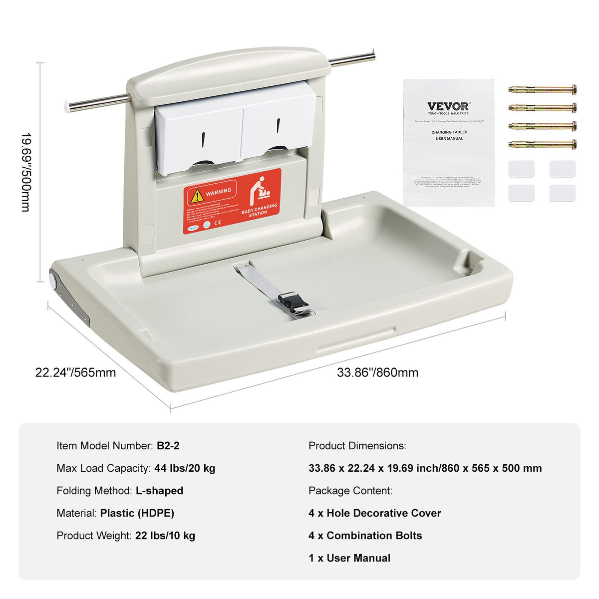 Wall-Mounted Baby Changing Station Horizontal Foldable Diaper Change Table
