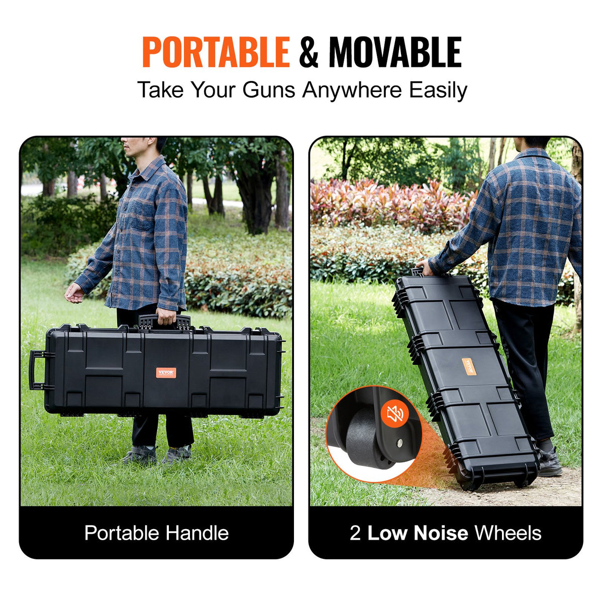 42" Rifle Hard Case with Wheels, Lockable IP67 Waterproof for 2 Guns