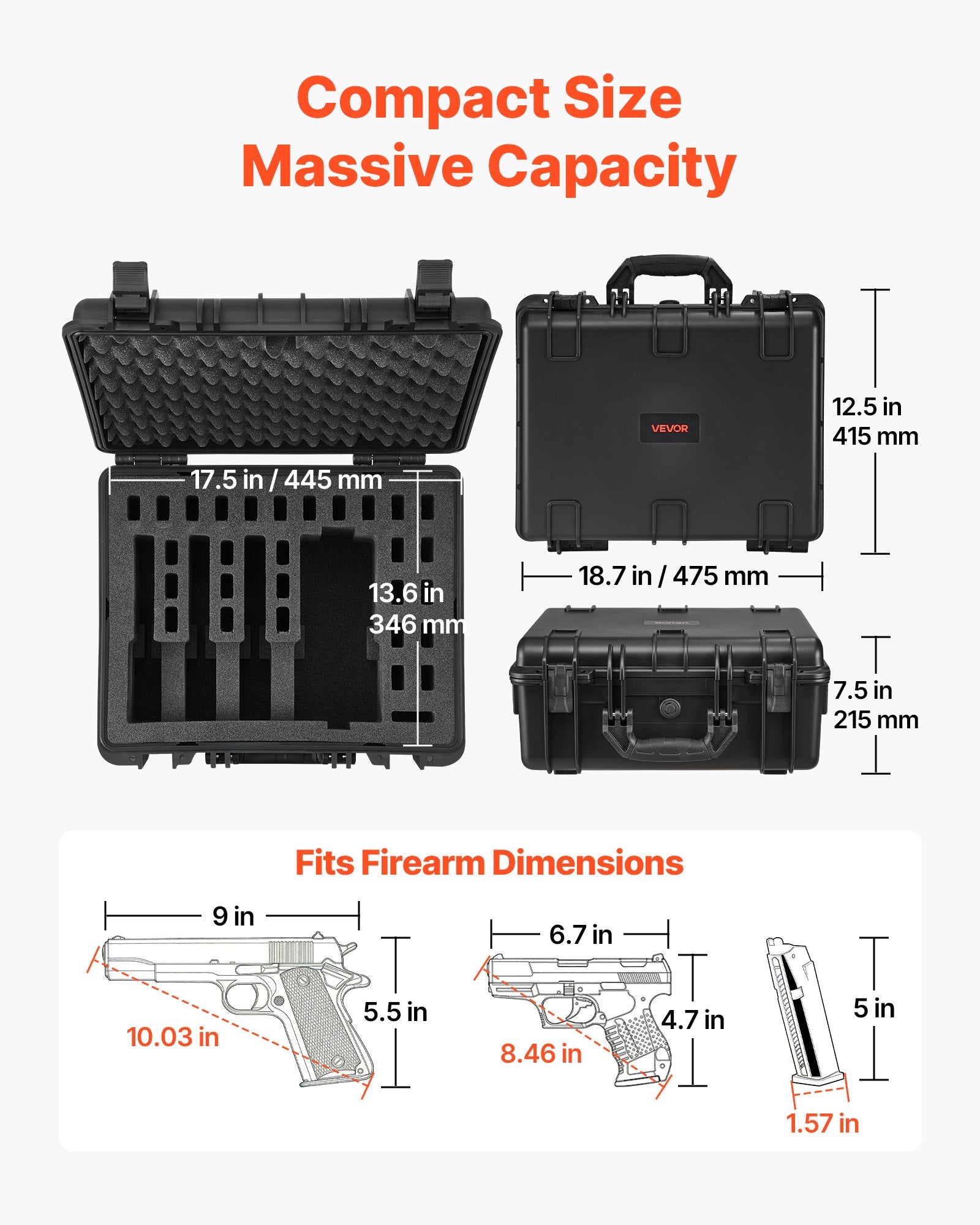 Hard Waterproof Pistol Storage Case with XPE Foam Modular Gun Box