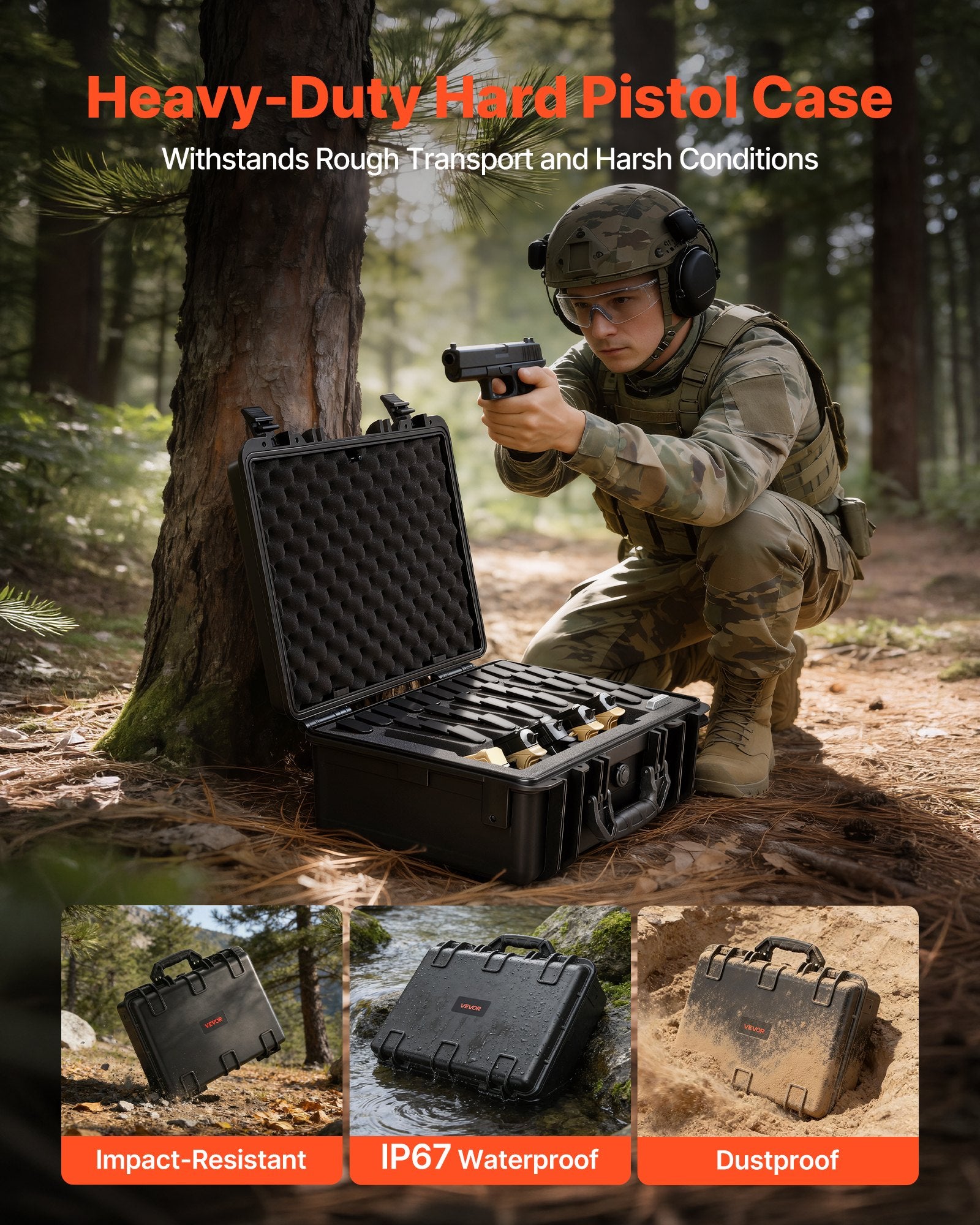 Hard Waterproof Pistol Storage Case with XPE Foam Modular Gun Box