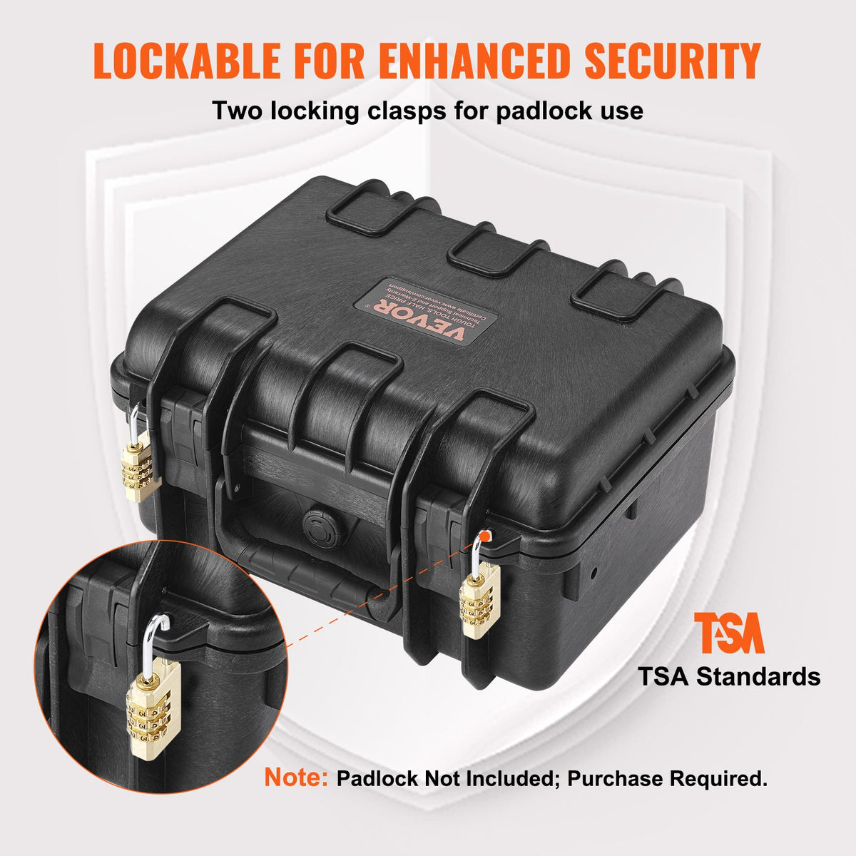 Hard Pistol Case for 2 Pistols Waterproof Lockable with Pre-cut Foam Black
