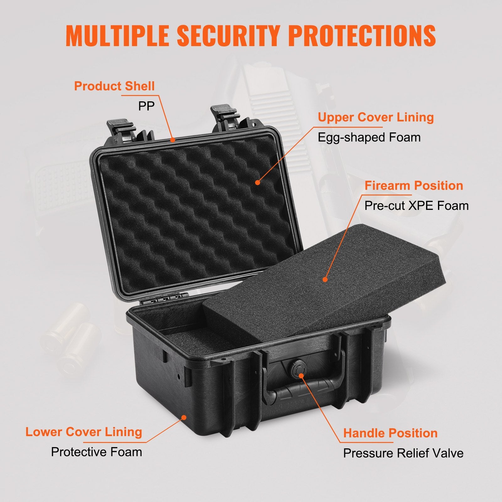 Hard Pistol Case for 2 Pistols Waterproof Lockable with Pre-cut Foam Black