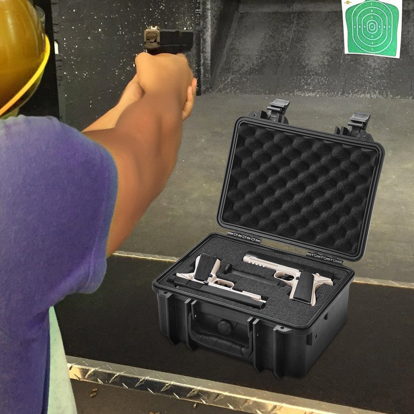 Hard Pistol Case for 2 Pistols Waterproof Lockable with Pre-cut Foam Black