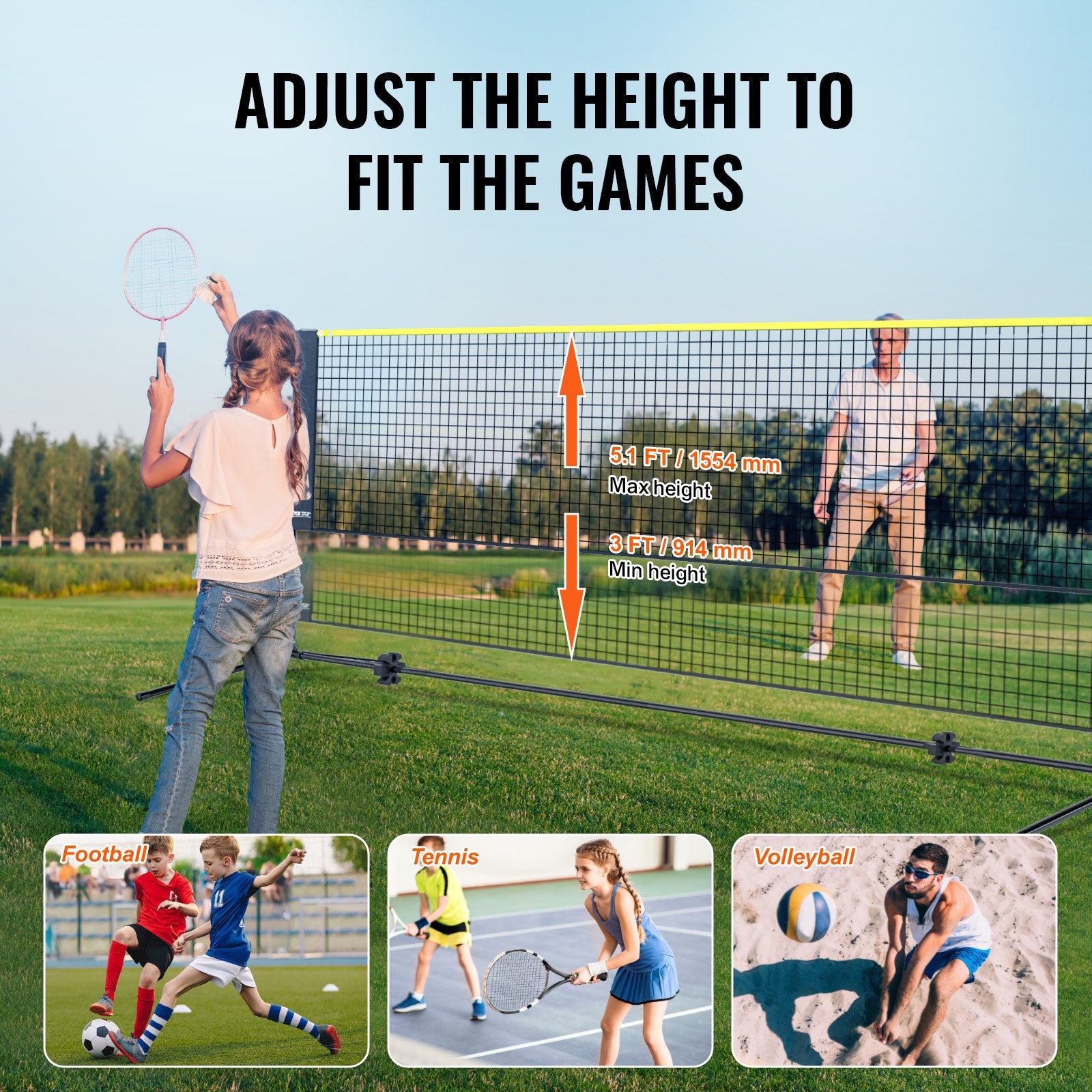 10ft Badminton Net Set Outdoor Portable Volleyball Tennis & Pickleball Net