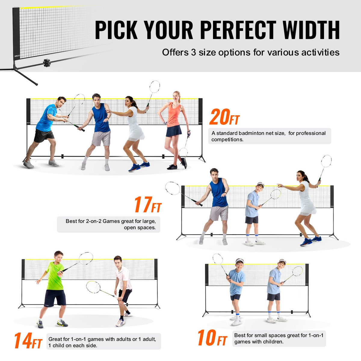 Badminton Net Height Adjustable Volleyball Net 17ft Portable Foldable Set