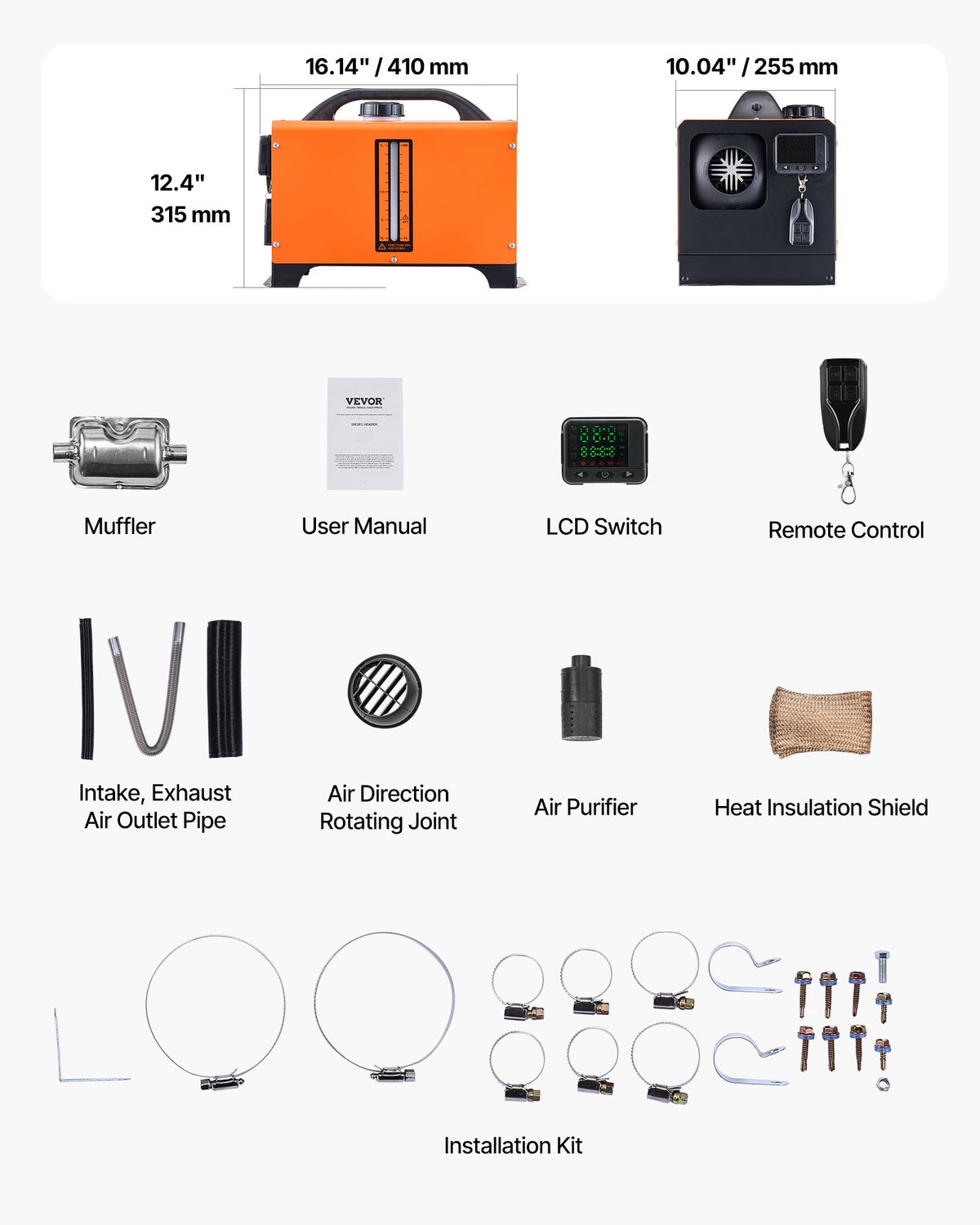 Diesel Air Heater, 8 kW DC12-24V, Fast Heating Diesel Parking Heater with Remote Control and Square Color Digital Display, Low Noise, Voice Announcement, for RV, Truck, Camper, Boat and Trailer