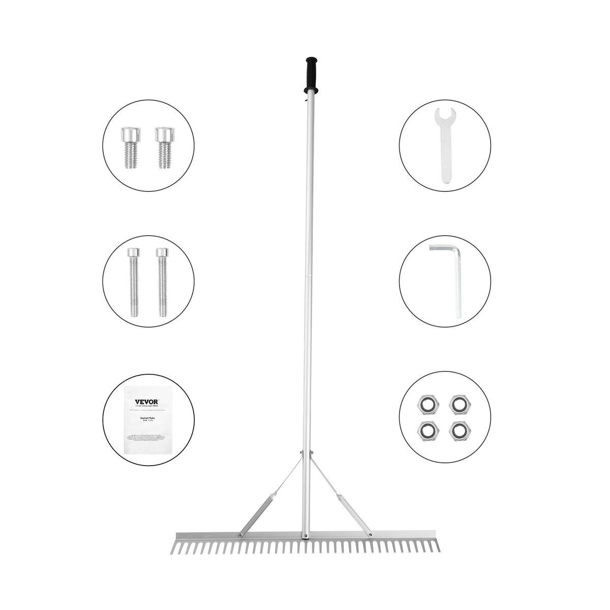 Landscape Rake 915mm Aluminum Lake Weed Rake 1915mm Handle Garden Pond Tool